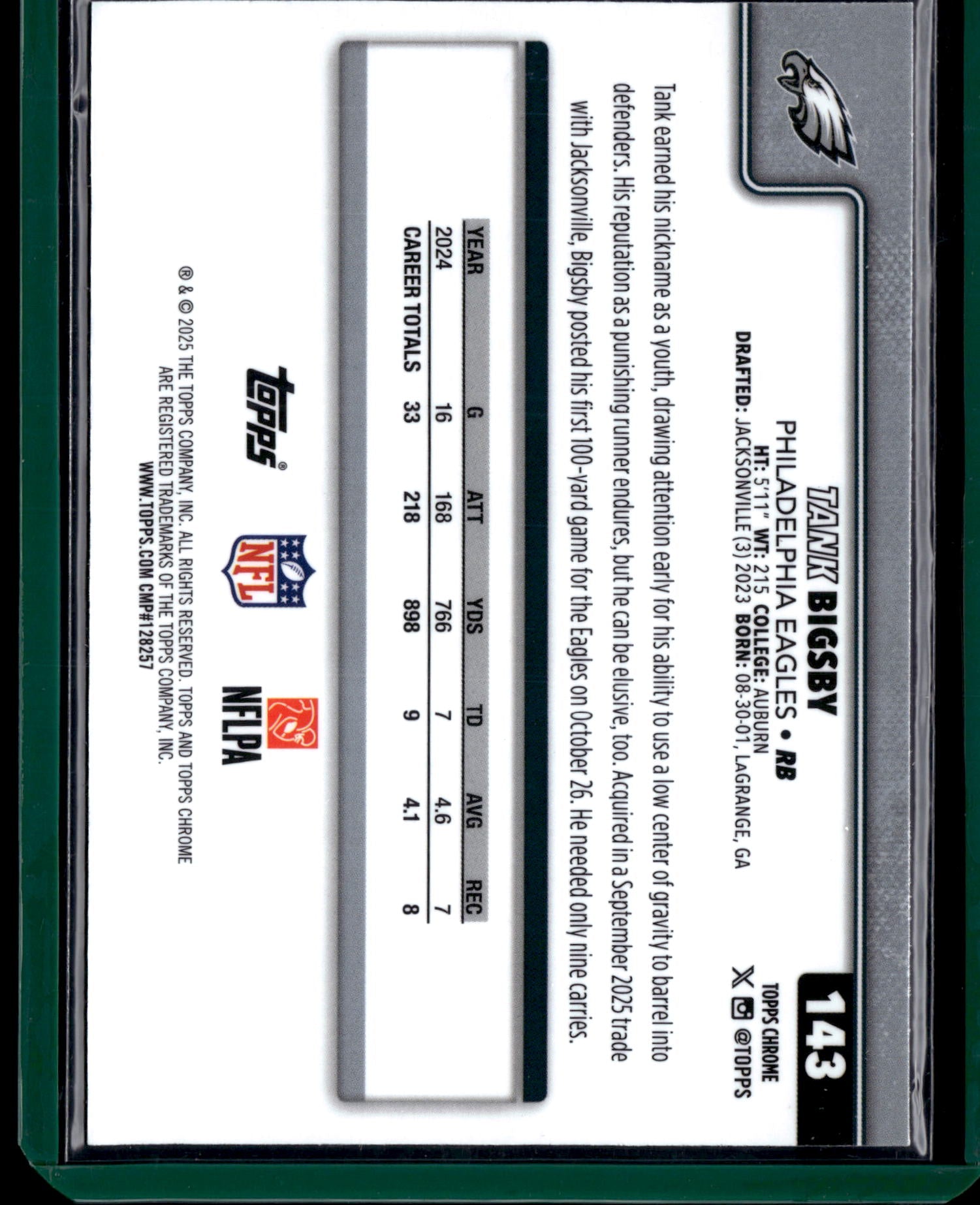 2025 Topps Chrome Football Tank Bigsby #143 Red Football Texture