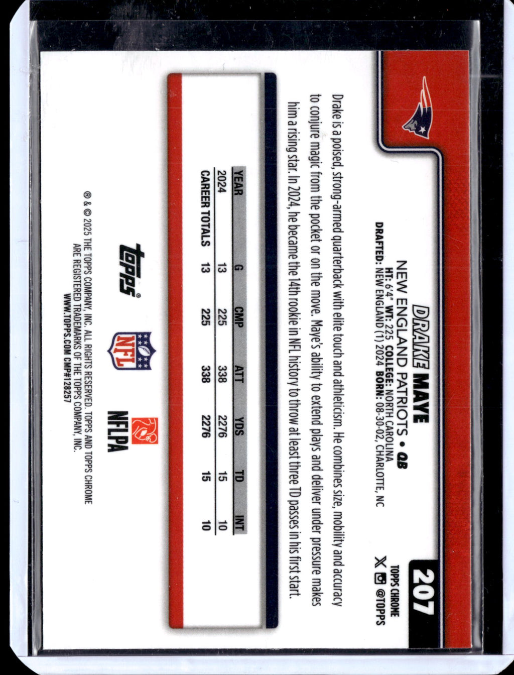 2024 2025 Topps Chrome Football Drake Maye #207