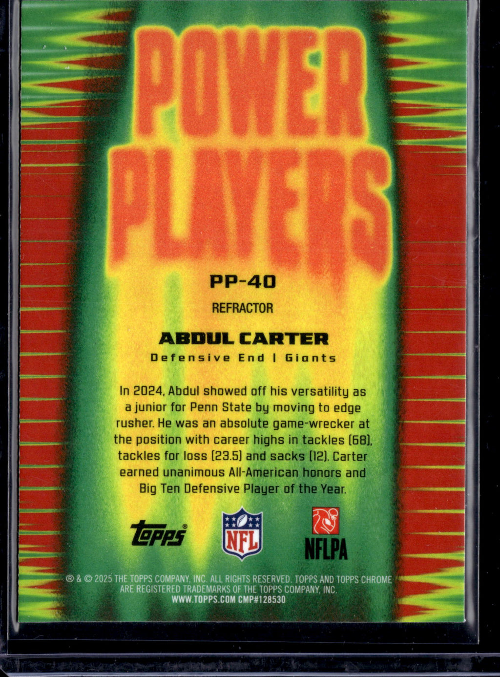 2025 Topps Chrome Football Abdul Carter #PP-40 Refractor RC