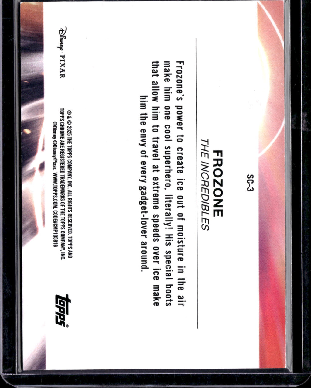 2025 Topps Chrome Disney 100 Scorched Speckle Refractor Frozone /20