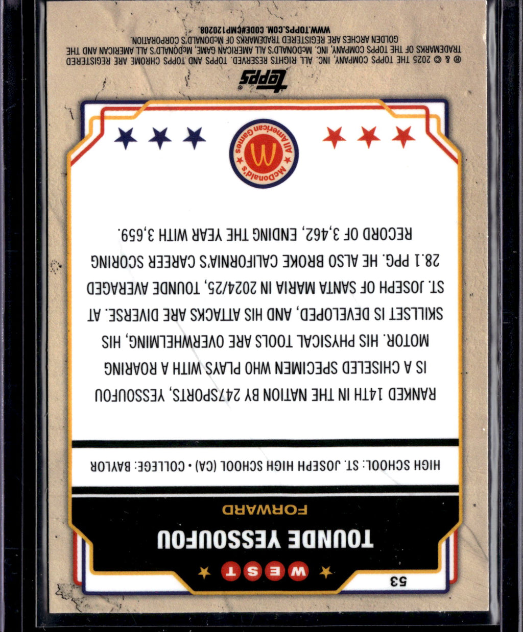 2025 Topps Chrome McDonald's All American Tounde Yessoufou #53 RayWave