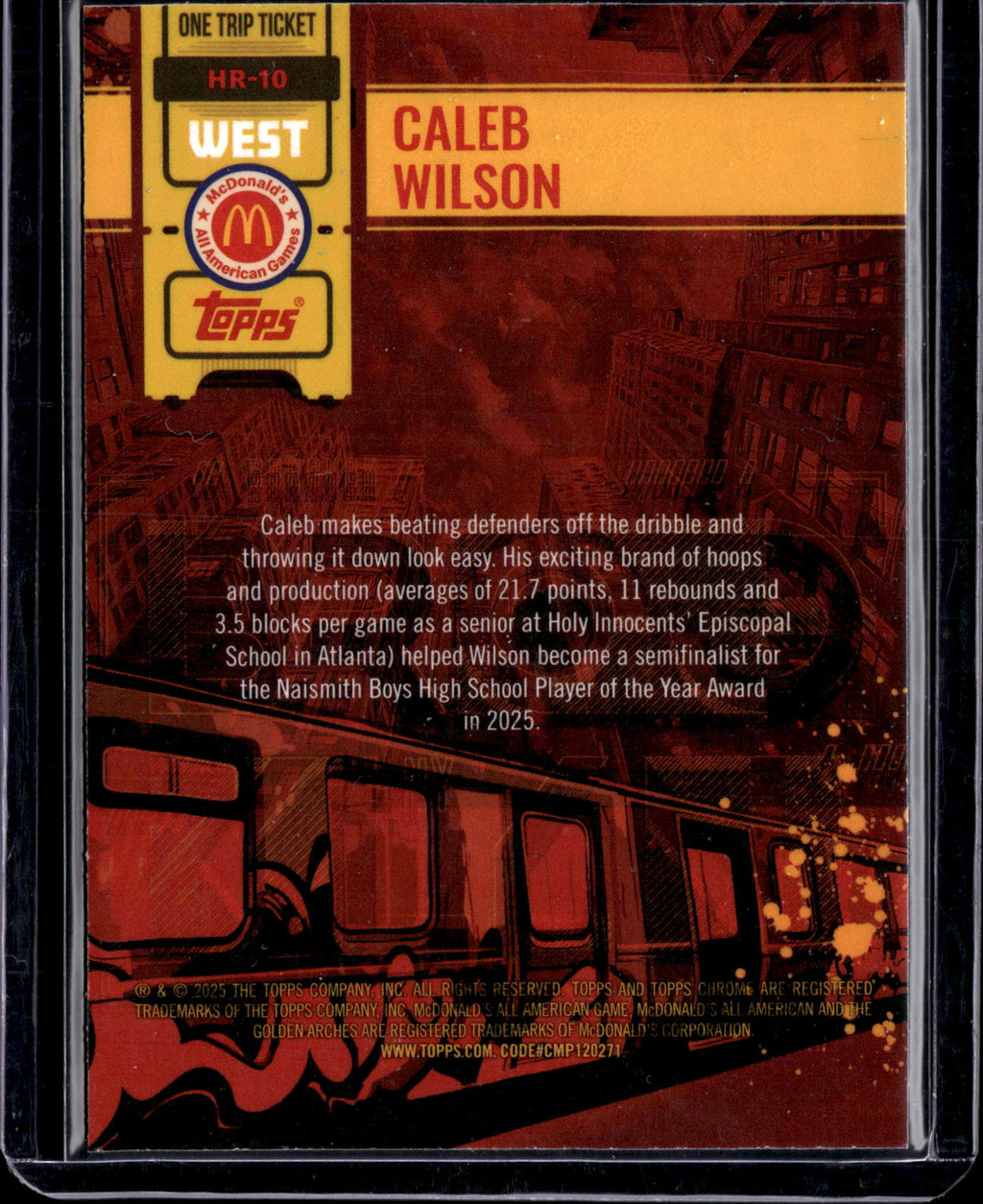2025 Topps Chrome McDonald's All American One Trip Ticket Caleb Wilson #HR-10 Refractor