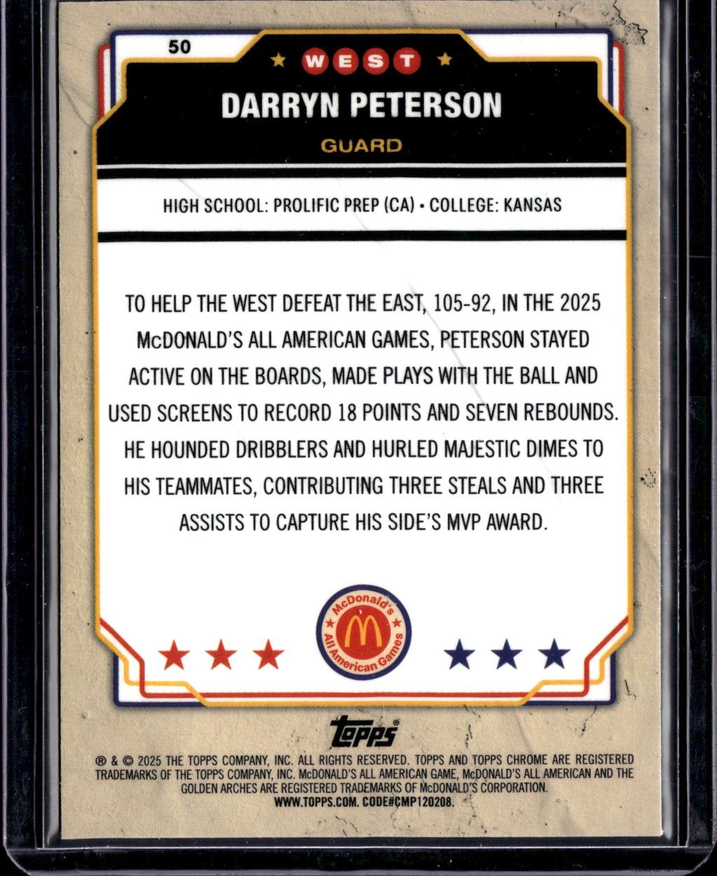 2025 Topps Chrome McDonald's All American Darryn Peterson #50