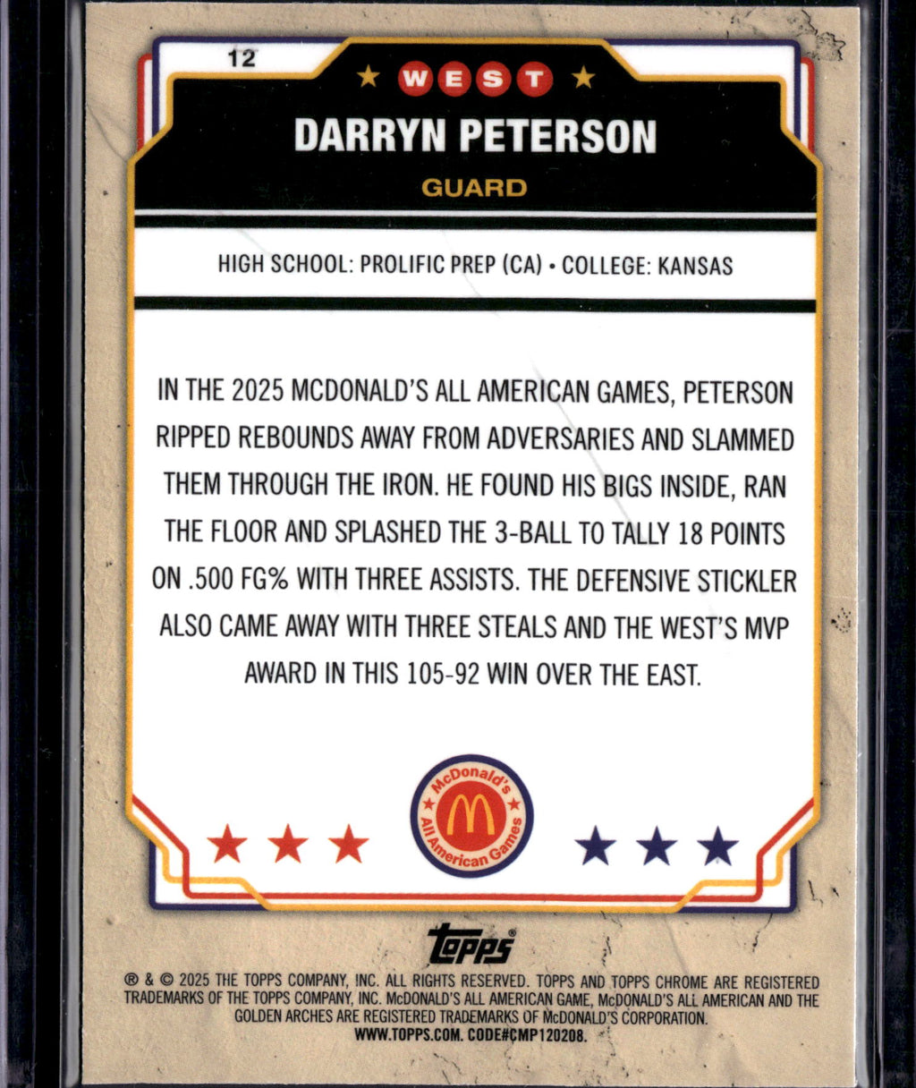 2025 Topps Chrome McDonald's All American Darryn Peterson #12