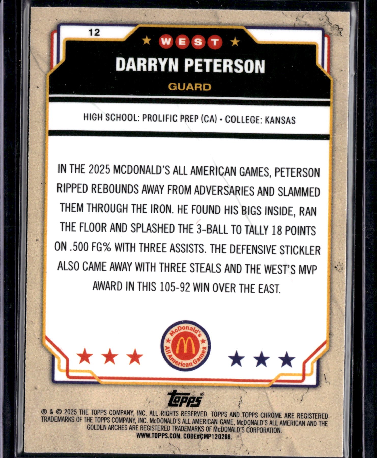 2025 Topps Chrome McDonald's All American Darryn Peterson #12