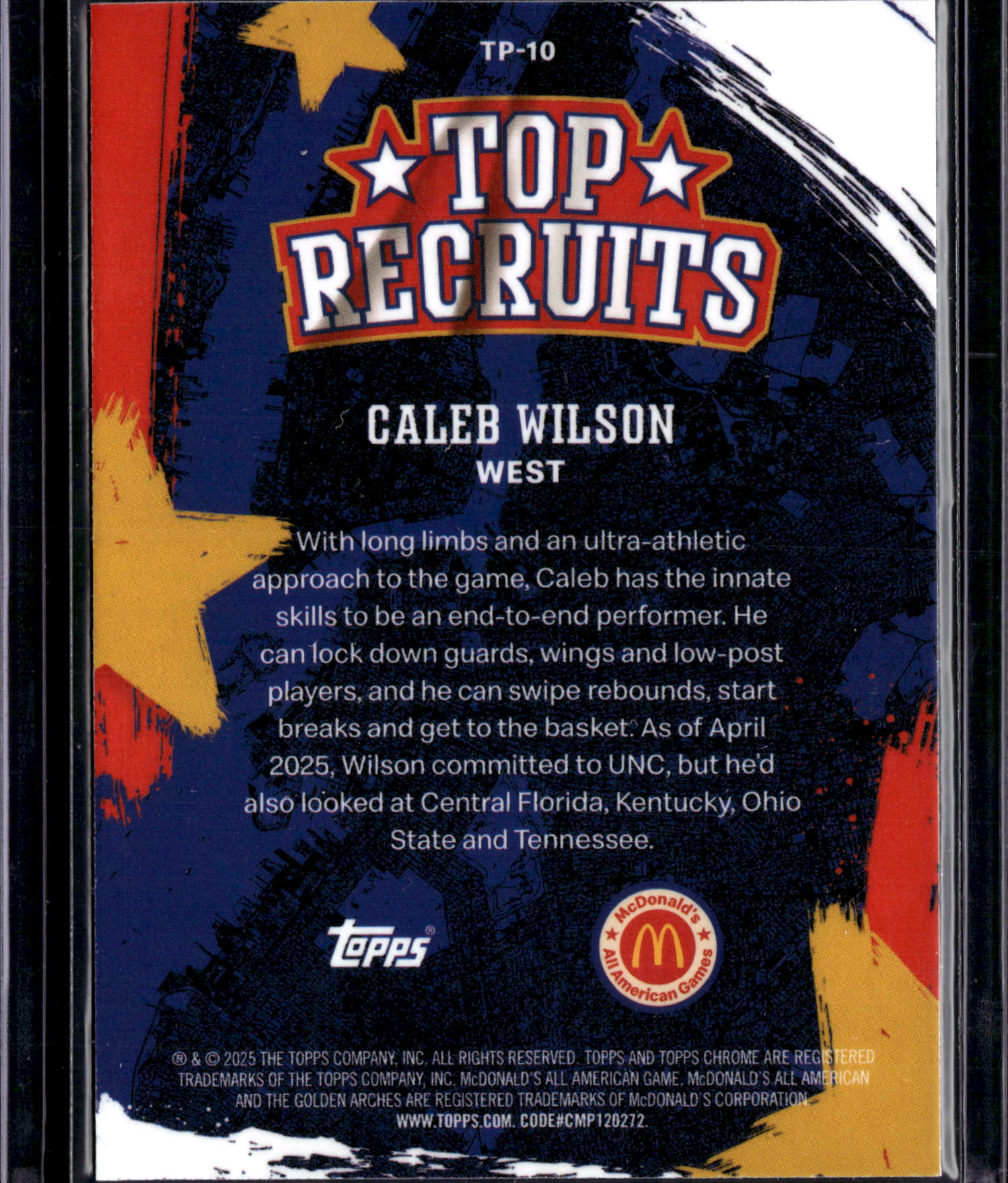2025 Topps Chrome McDonald's All American Top Recruits Caleb Wilson #TP-10