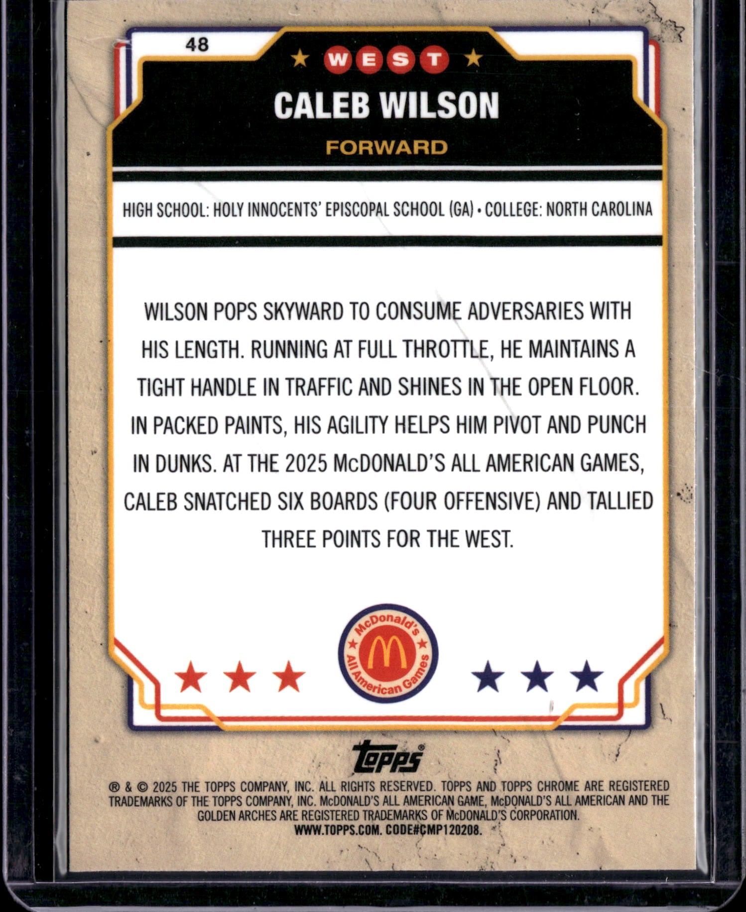 2025 Topps Chrome McDonald's All American Caleb Wilson #48 Red RayWave