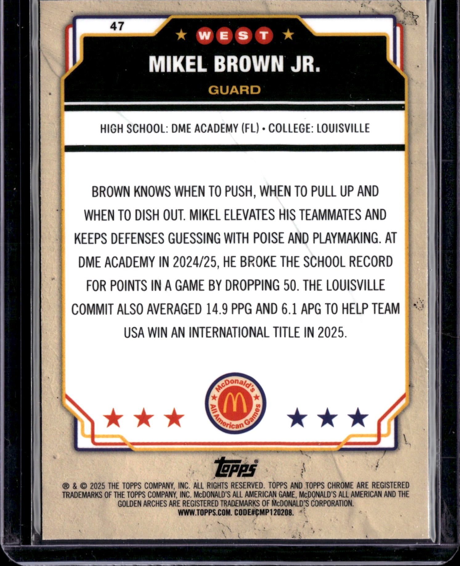2025 Topps Chrome McDonald's All American Mikel Brown Jr. #47