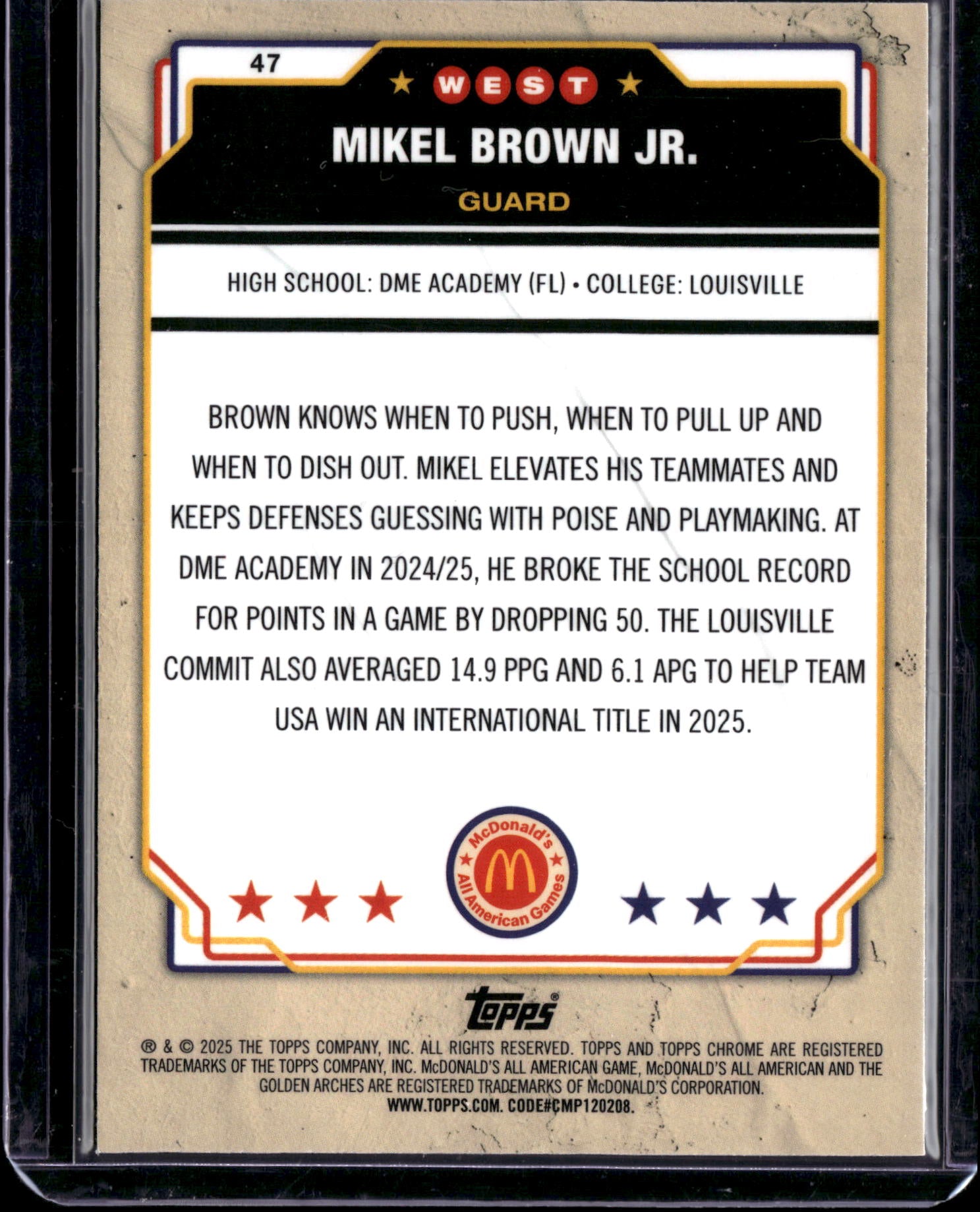 2025 Topps Chrome McDonald's All American Mikel Brown Jr. #47
