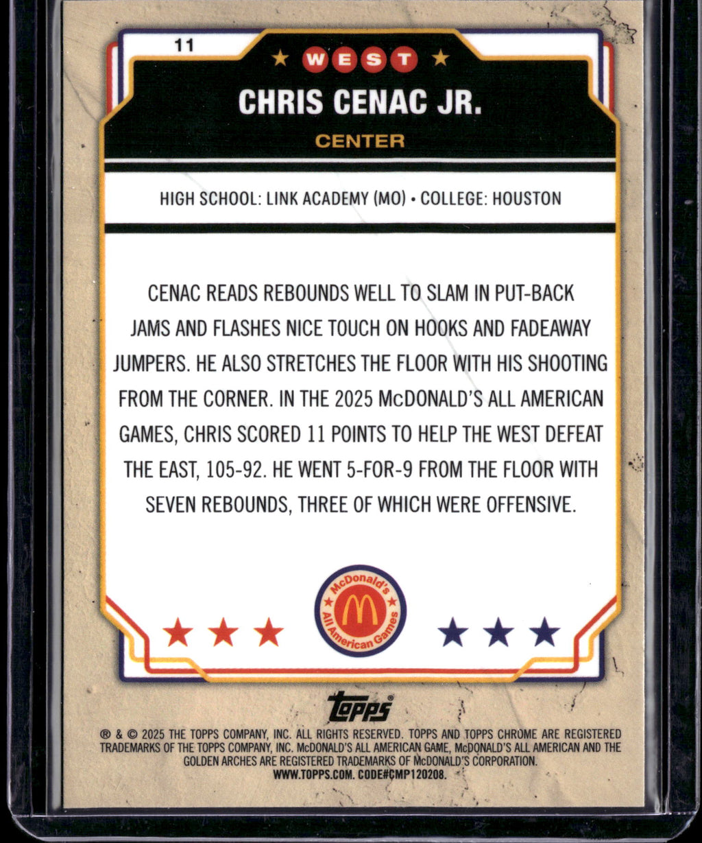2025 Topps Chrome McDonald's All American Chris Cenac Jr. #11 RayWave