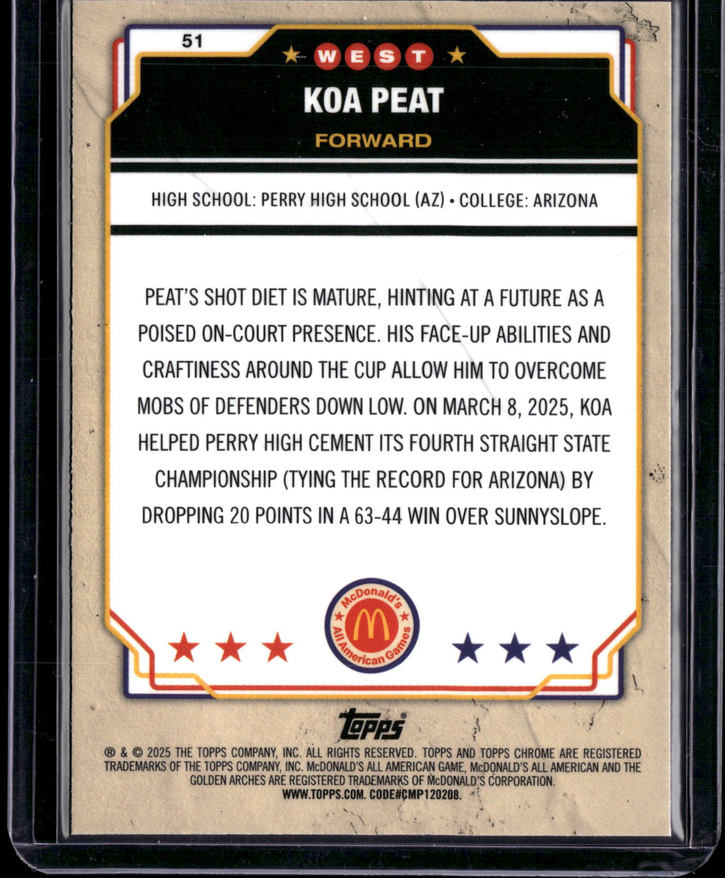 2025 Topps Chrome McDonald's All American Koa Peat #51