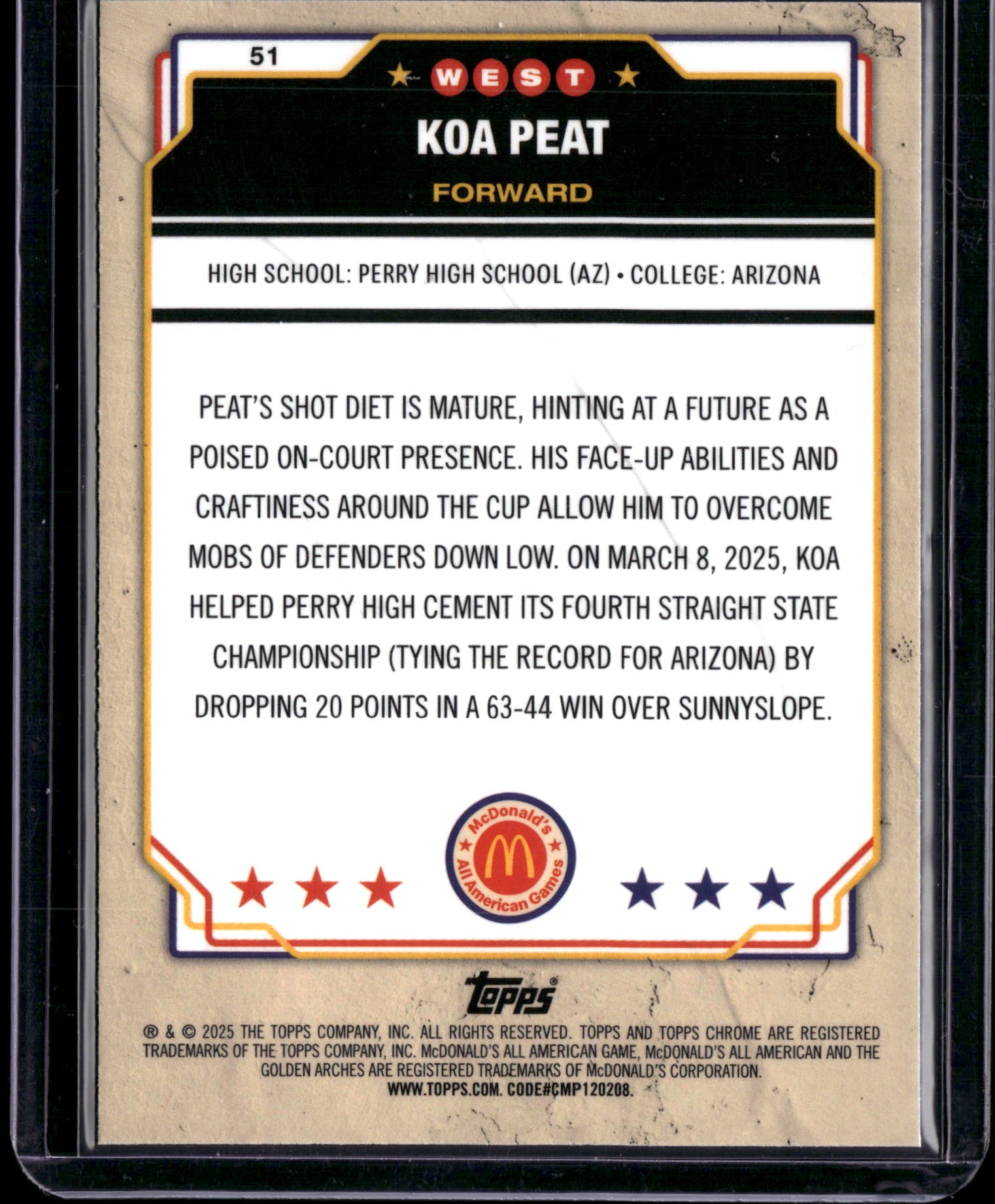 2025 Topps Chrome McDonald's All American Koa Peat #51