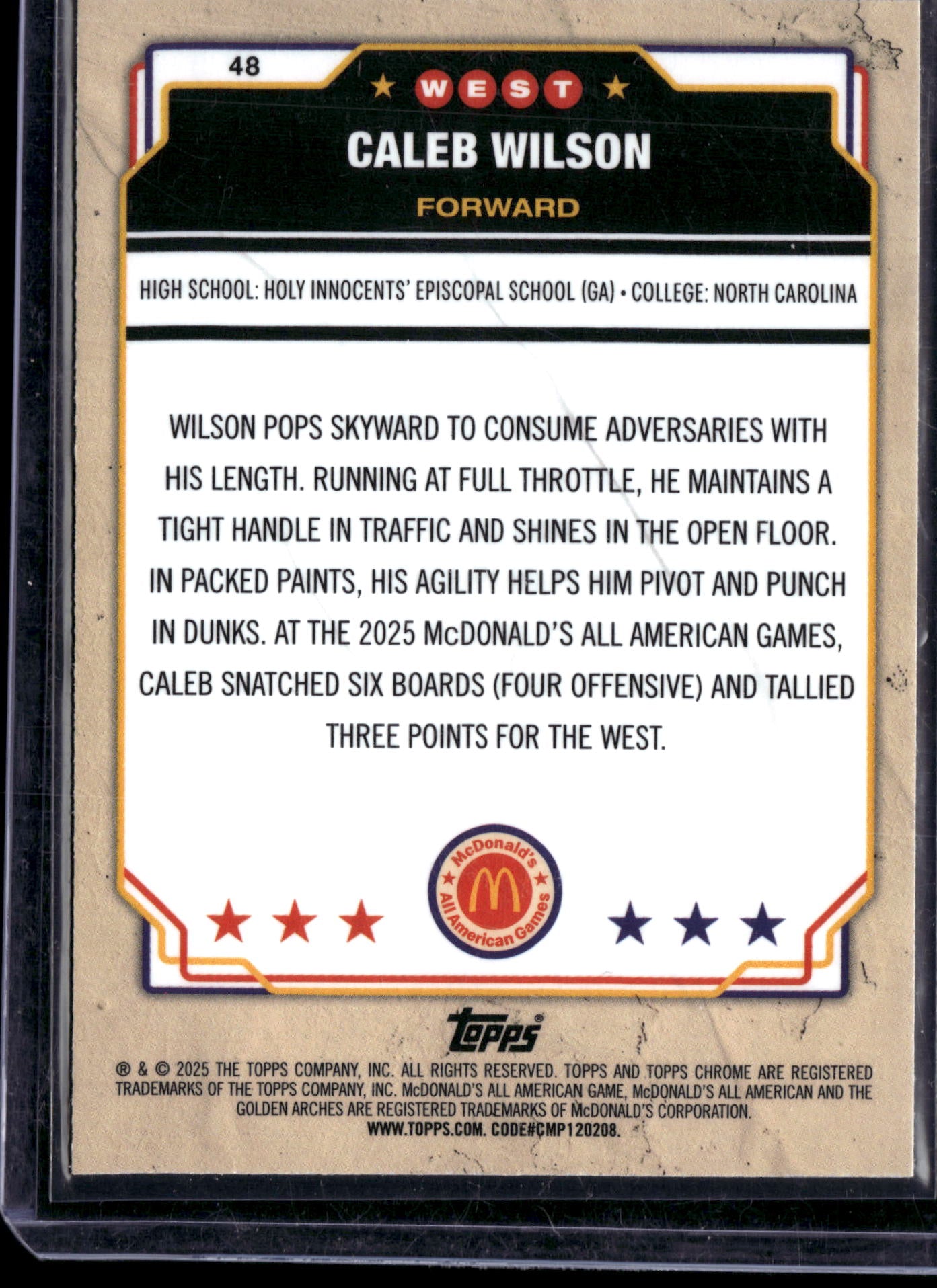 2025 Topps Chrome McDonald's All American Caleb Wilson #48