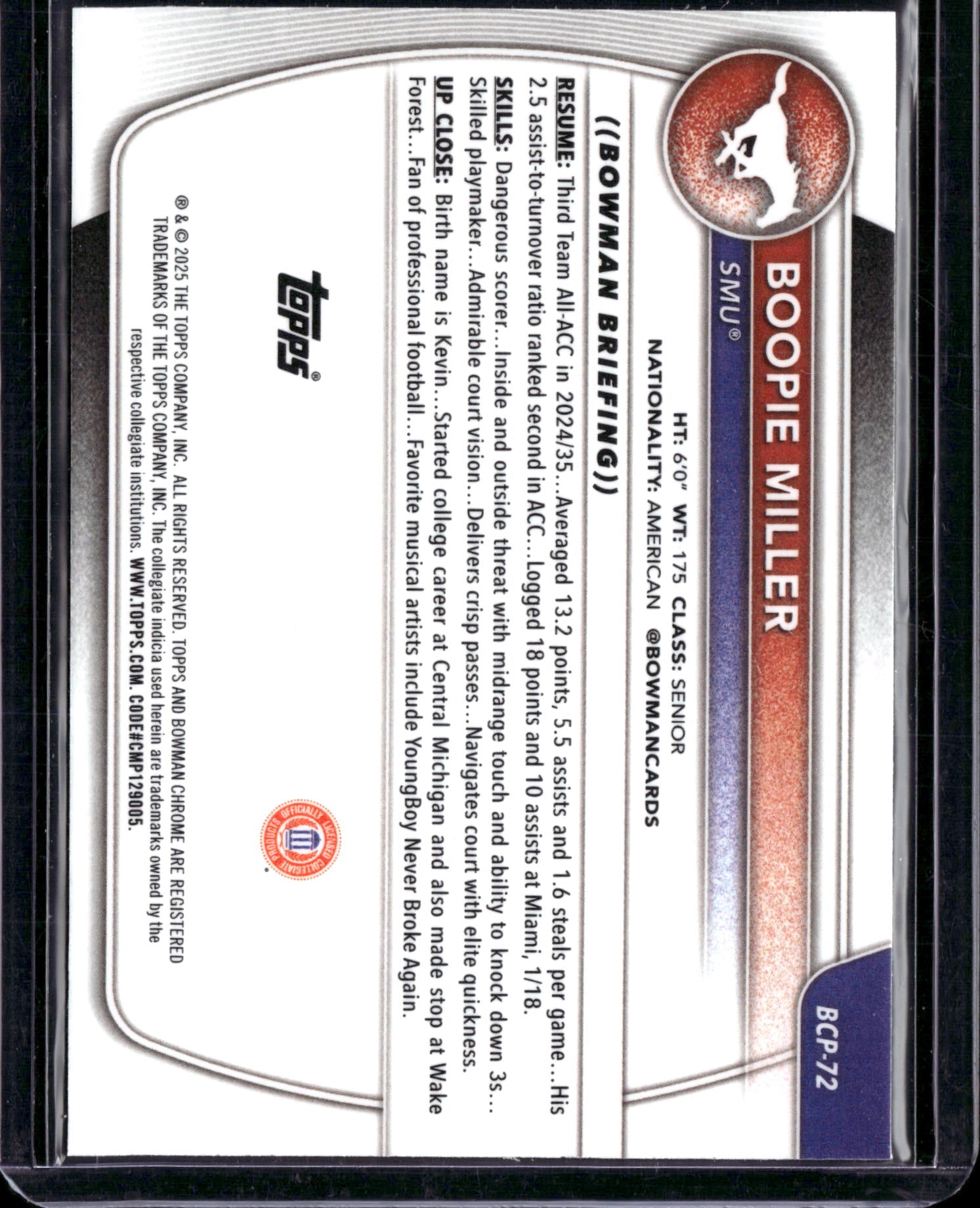 2025 Bowman Chrome University Boopie Miller #BCP-72 Speckle Refractor /18.