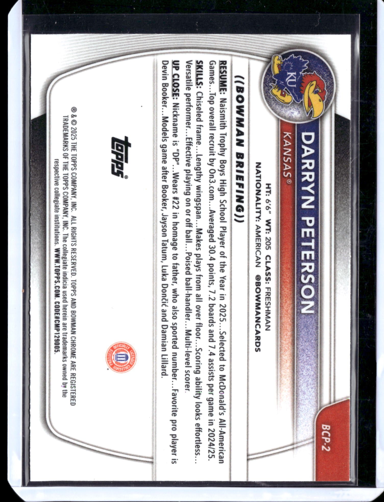 2025 Bowman Chrome University Darryn Peterson #BCP-2 Refractor