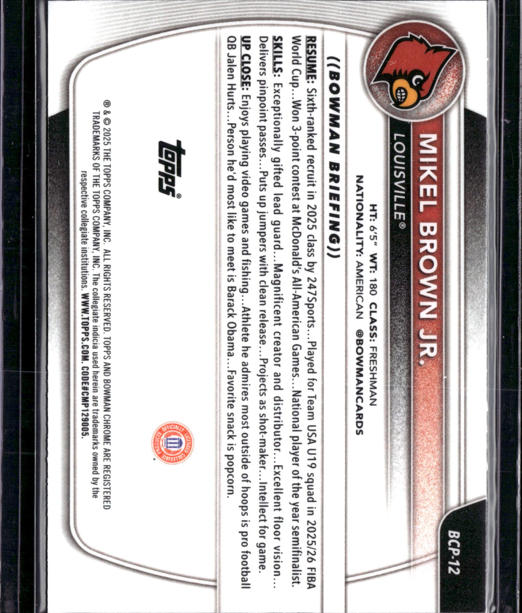 2025 Bowman Chrome University Mikel Brown Jr. #BCP-12