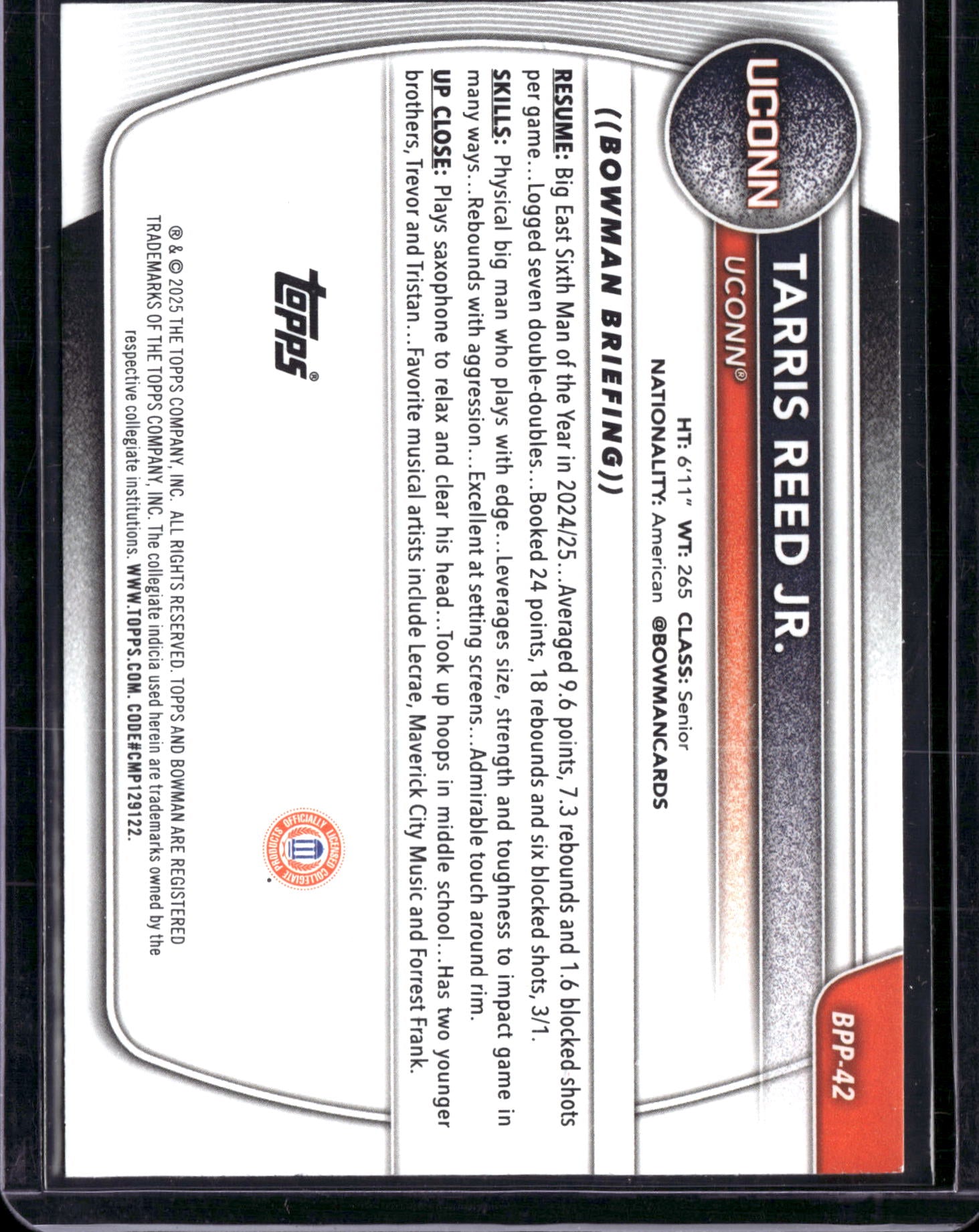 2025 Bowman University Chrome Tarris Reed Jr. #BPP-42