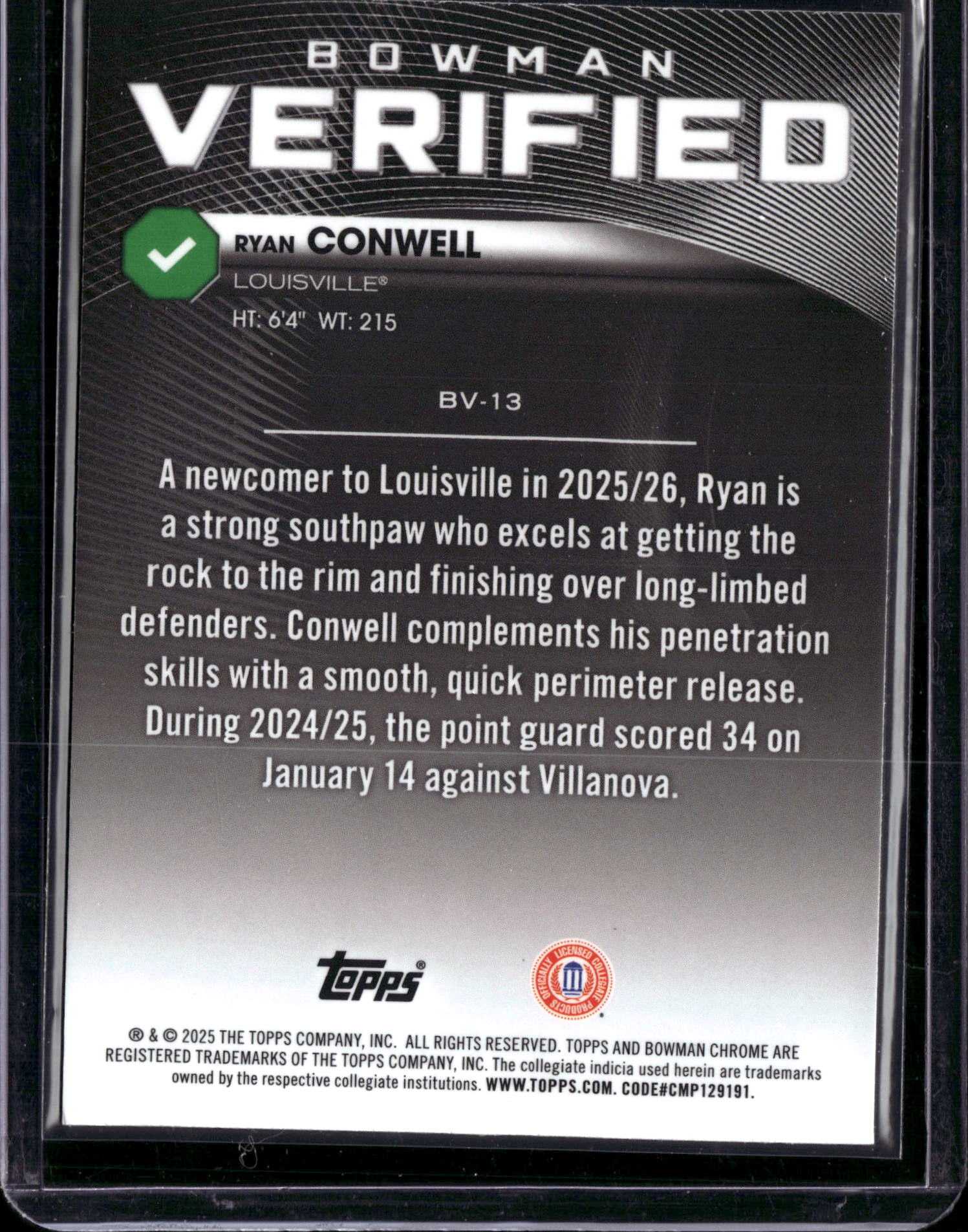 2025 Bowman Chrome Verified Ryan Conwell #BV-13