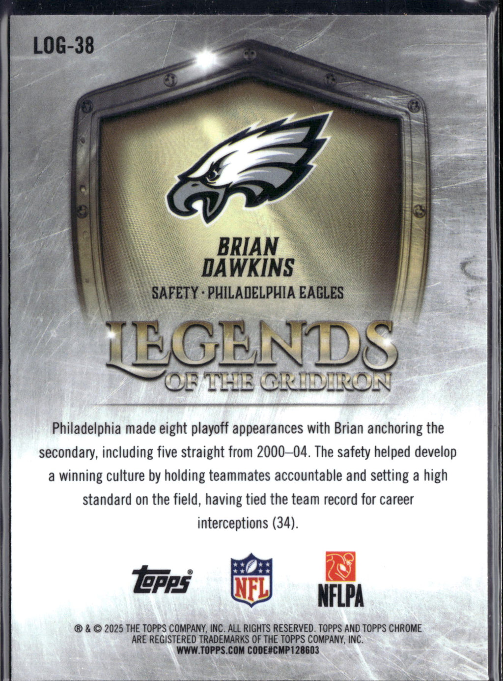2025 Topps Chrome Legends of the Gridiron Brian Dawkins #LOG-38