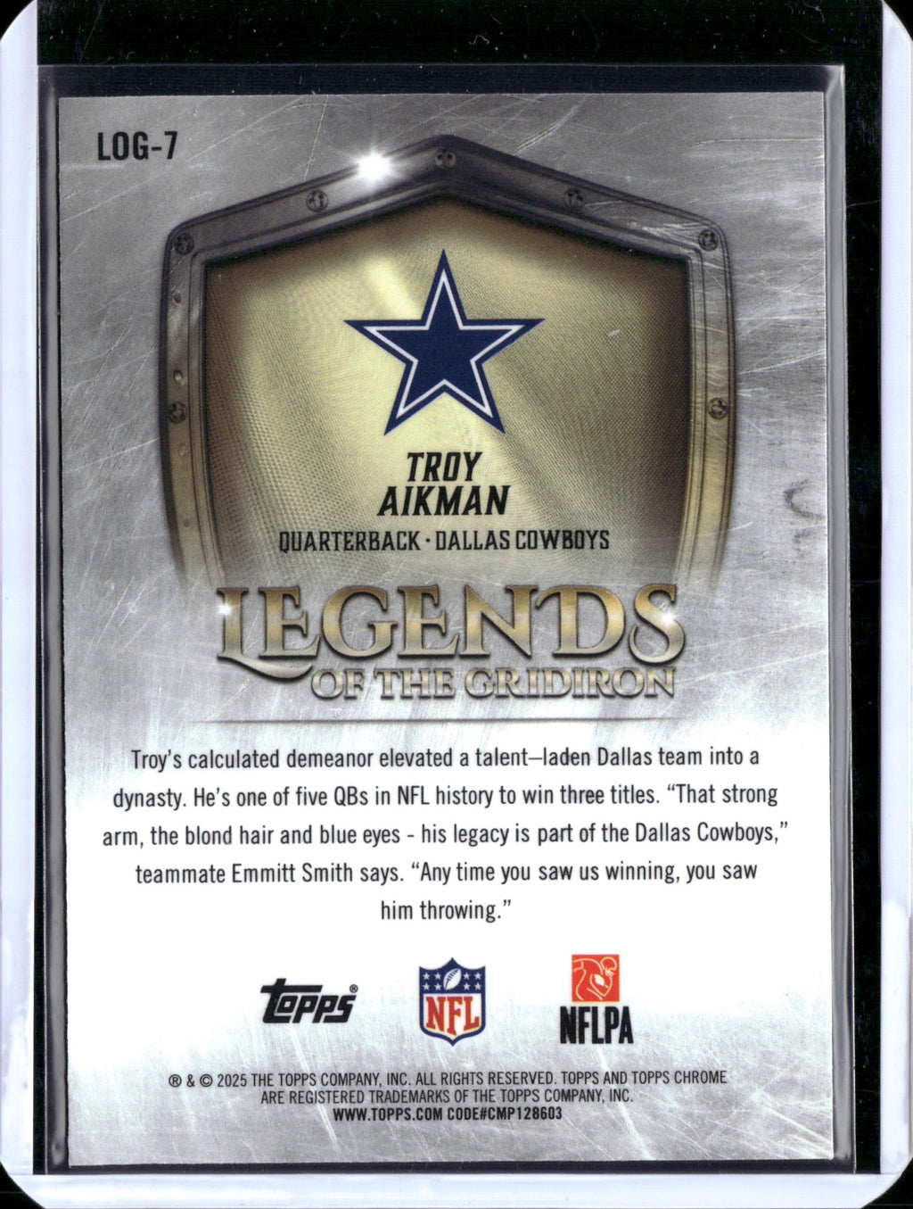2025 Topps Chrome Legends of the Gridiron Troy Aikman #LOG-7