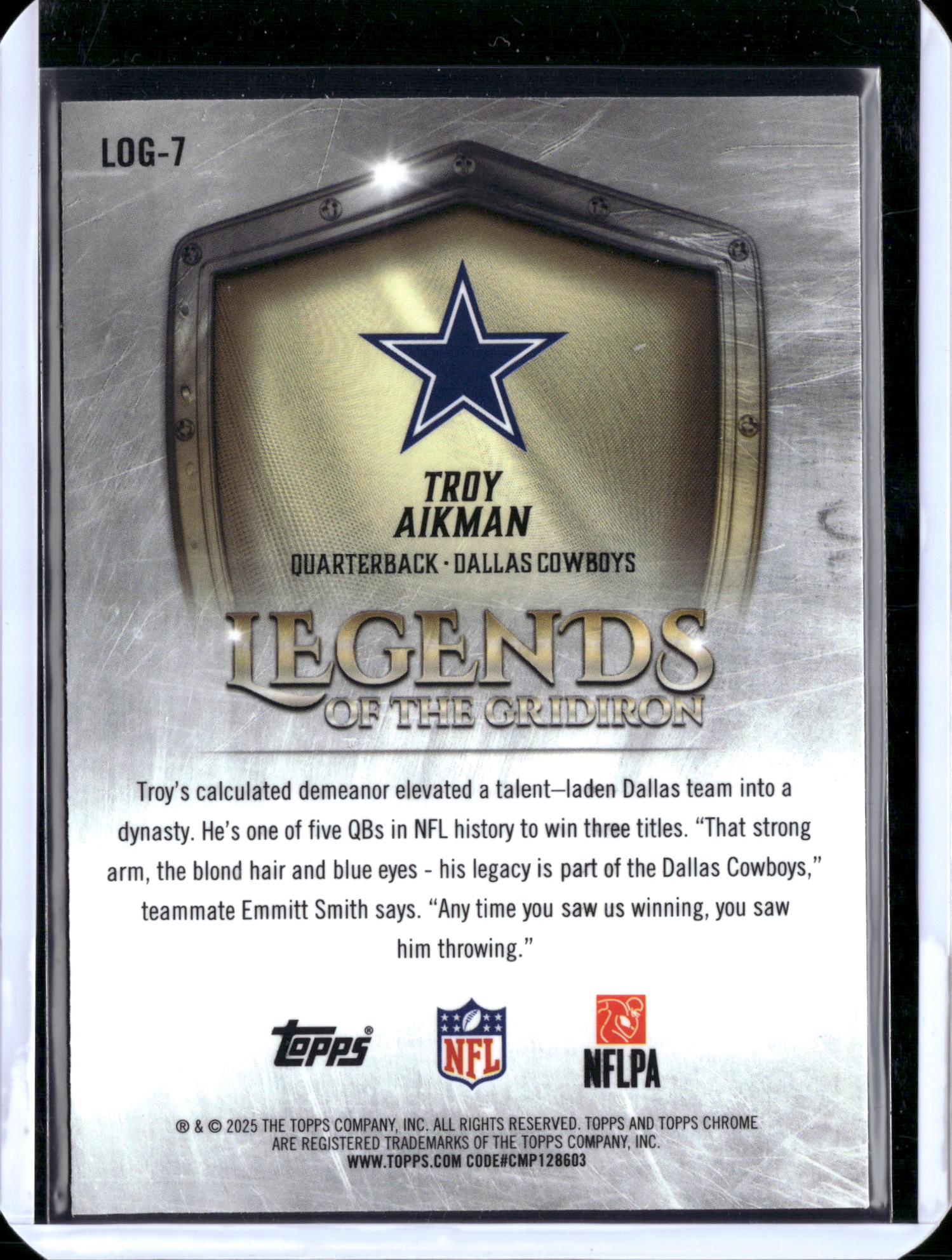 2025 Topps Chrome Legends of the Gridiron Troy Aikman #LOG-7