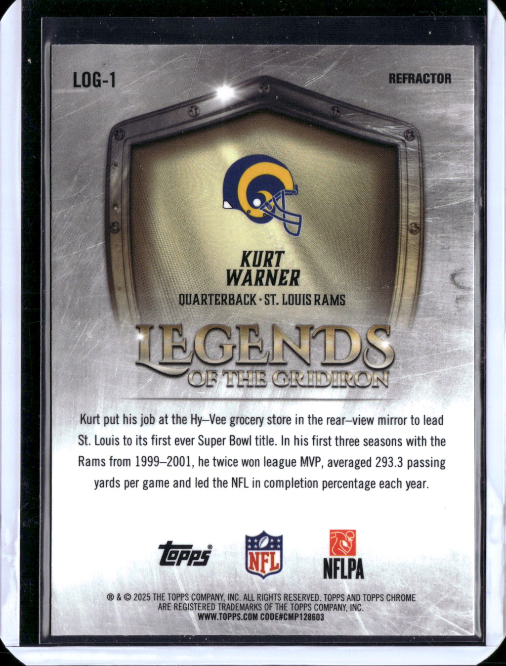 2025 Topps Chrome Legends of the Gridiron Kurt Warner #LOG-1 Refractor