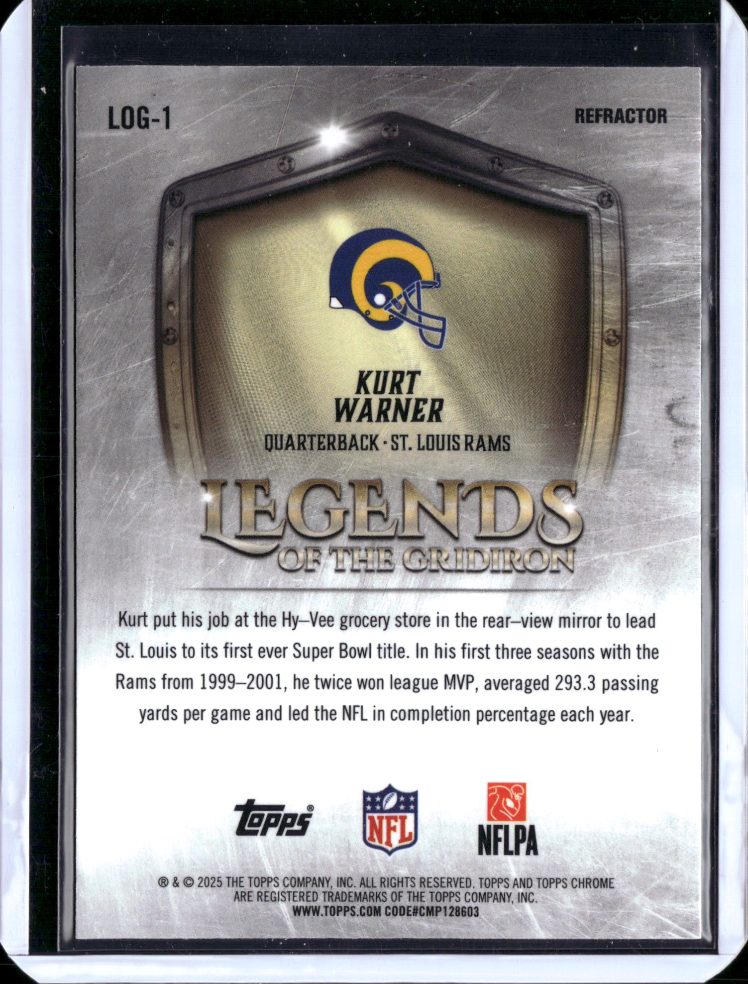2025 Topps Chrome Legends of the Gridiron Kurt Warner #LOG-1 Refractor