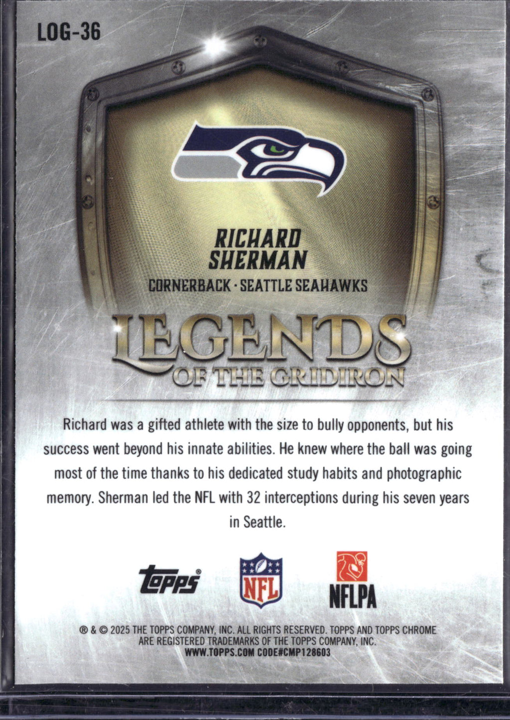 2025 Topps Chrome Legends of the Gridiron Richard Sherman #LOG-36