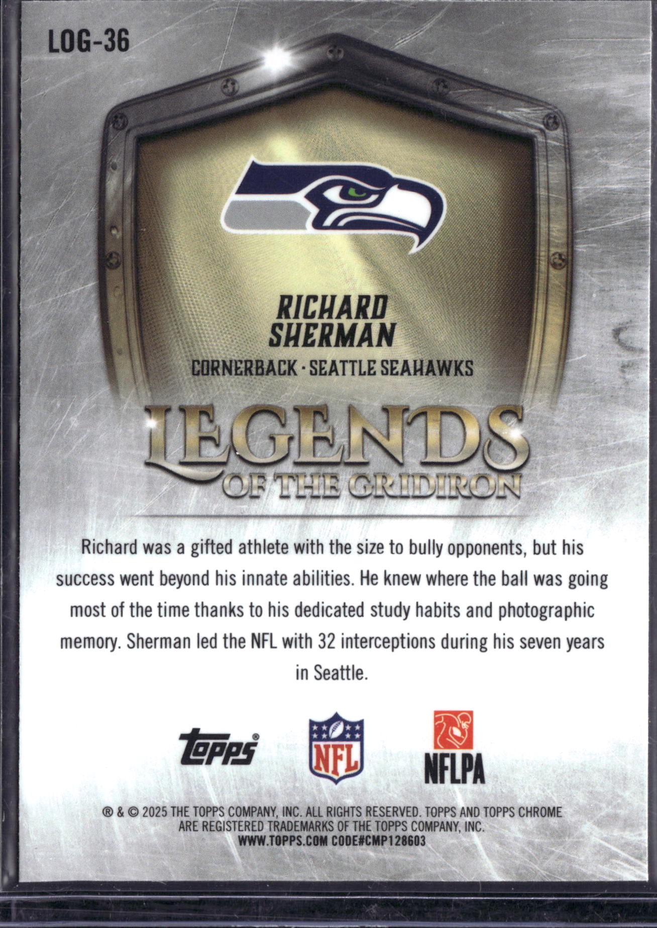 2025 Topps Chrome Legends of the Gridiron Richard Sherman #LOG-36