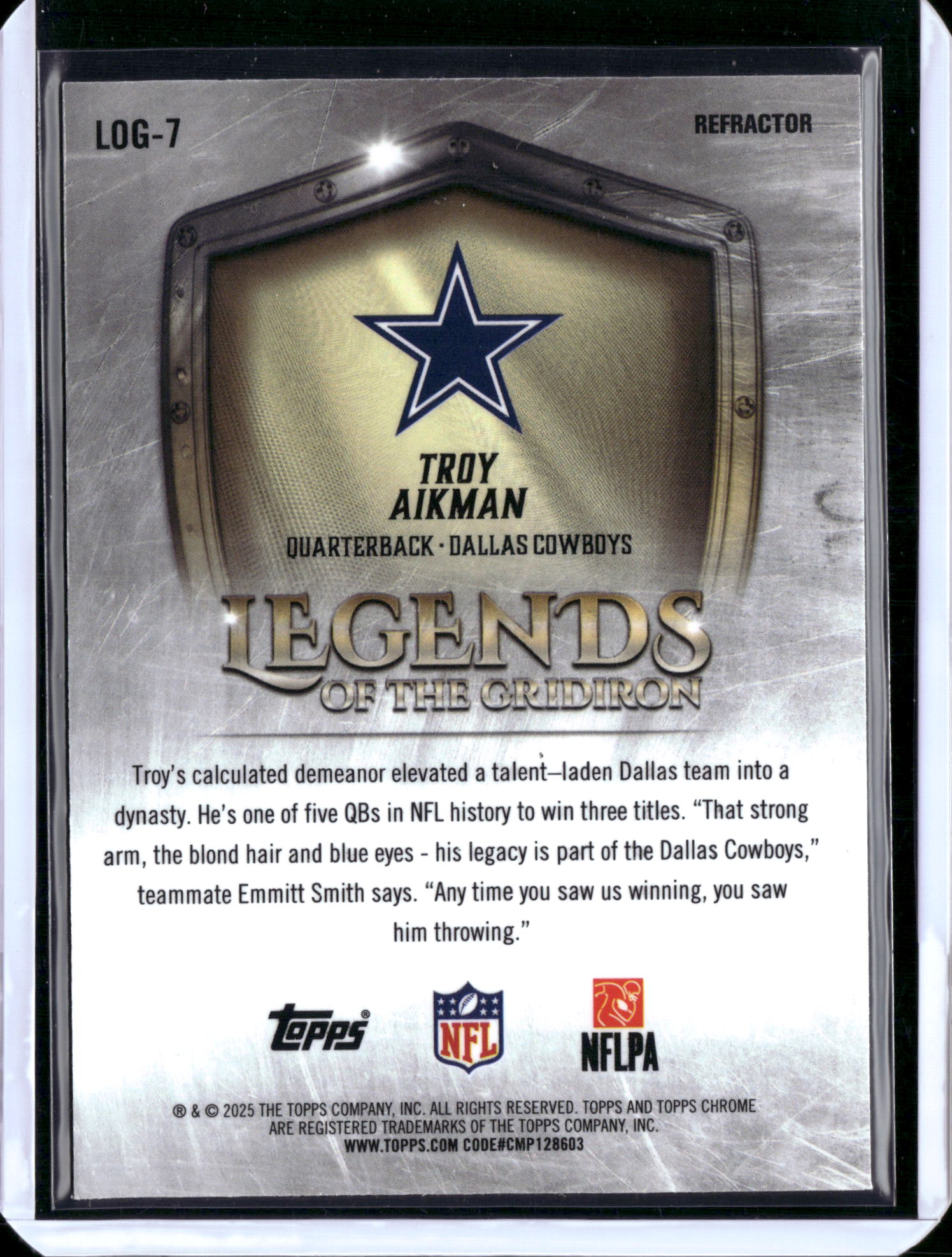 2025 Topps Chrome Legends of the Gridiron Troy Aikman #LOG-7 Refractor