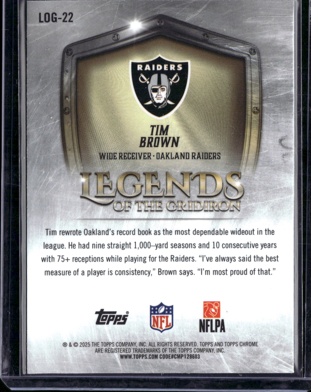 2025 Topps Chrome Legends of the Gridiron Tim Brown #LOG-22