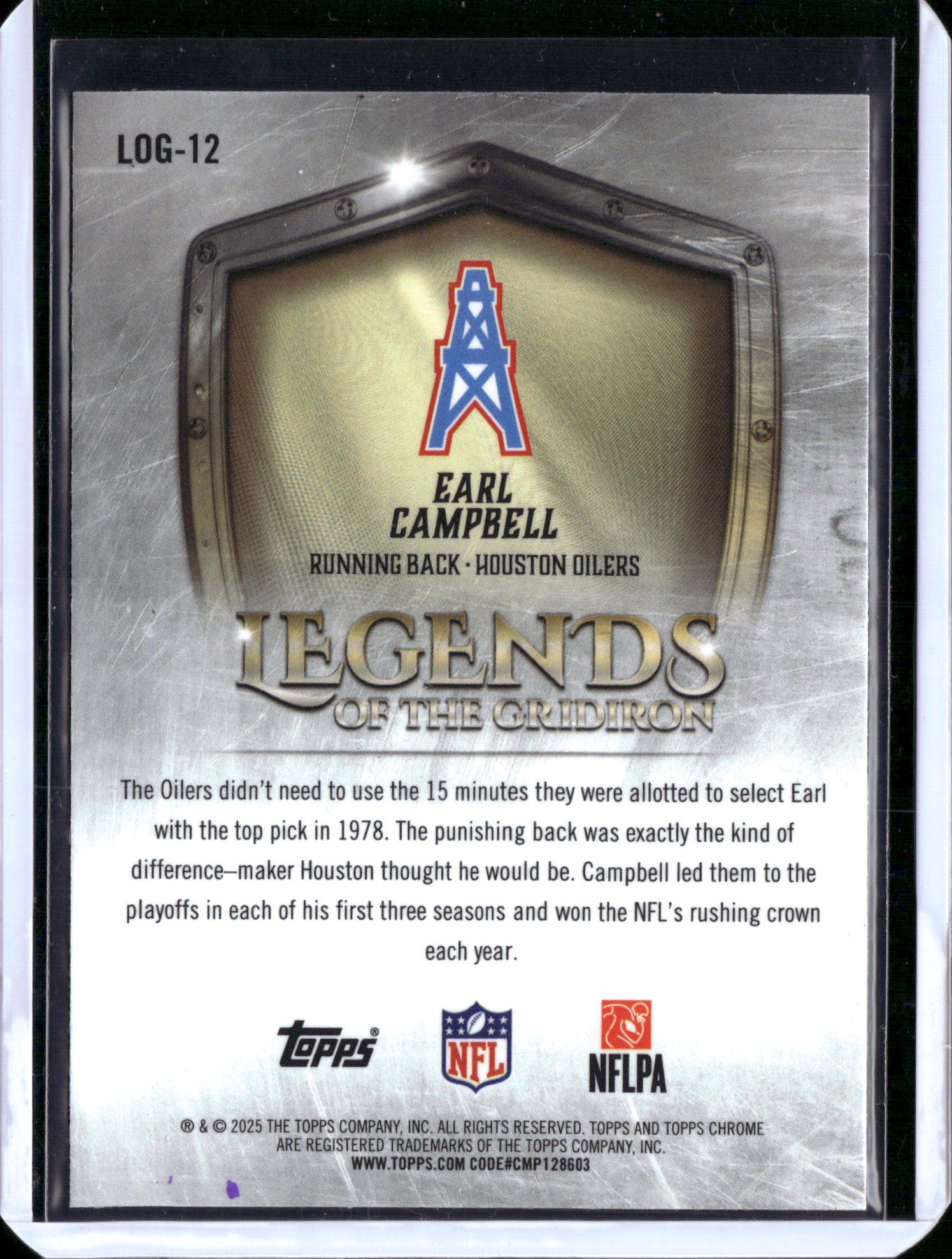 2025 Topps Chrome Legends of the Gridiron Earl Campbell #LOG-12