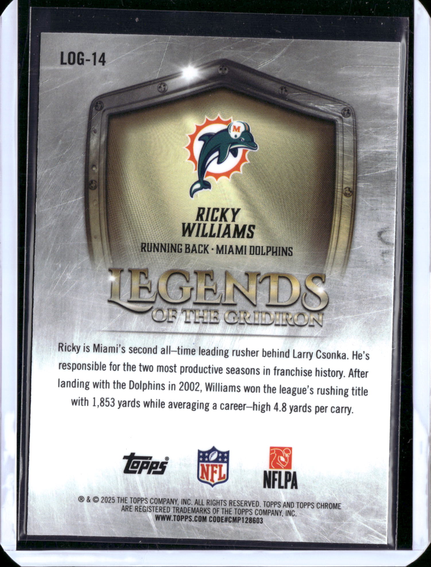 2025 Topps Chrome Legends of the Gridiron Ricky Williams #LOG-14