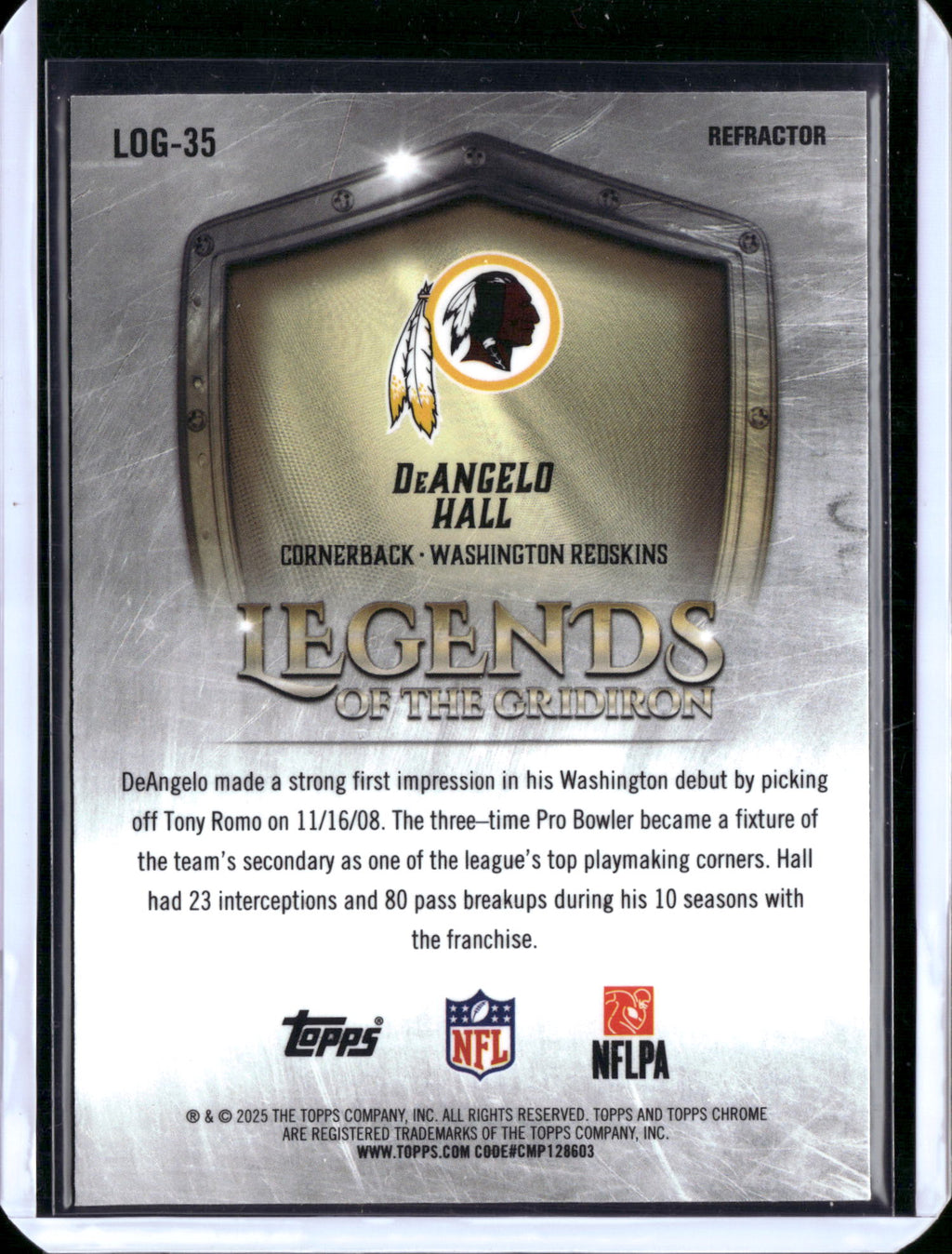 2025 Topps Chrome Legends of the Gridiron DeAngelo Hall #LOG-35 Refractor