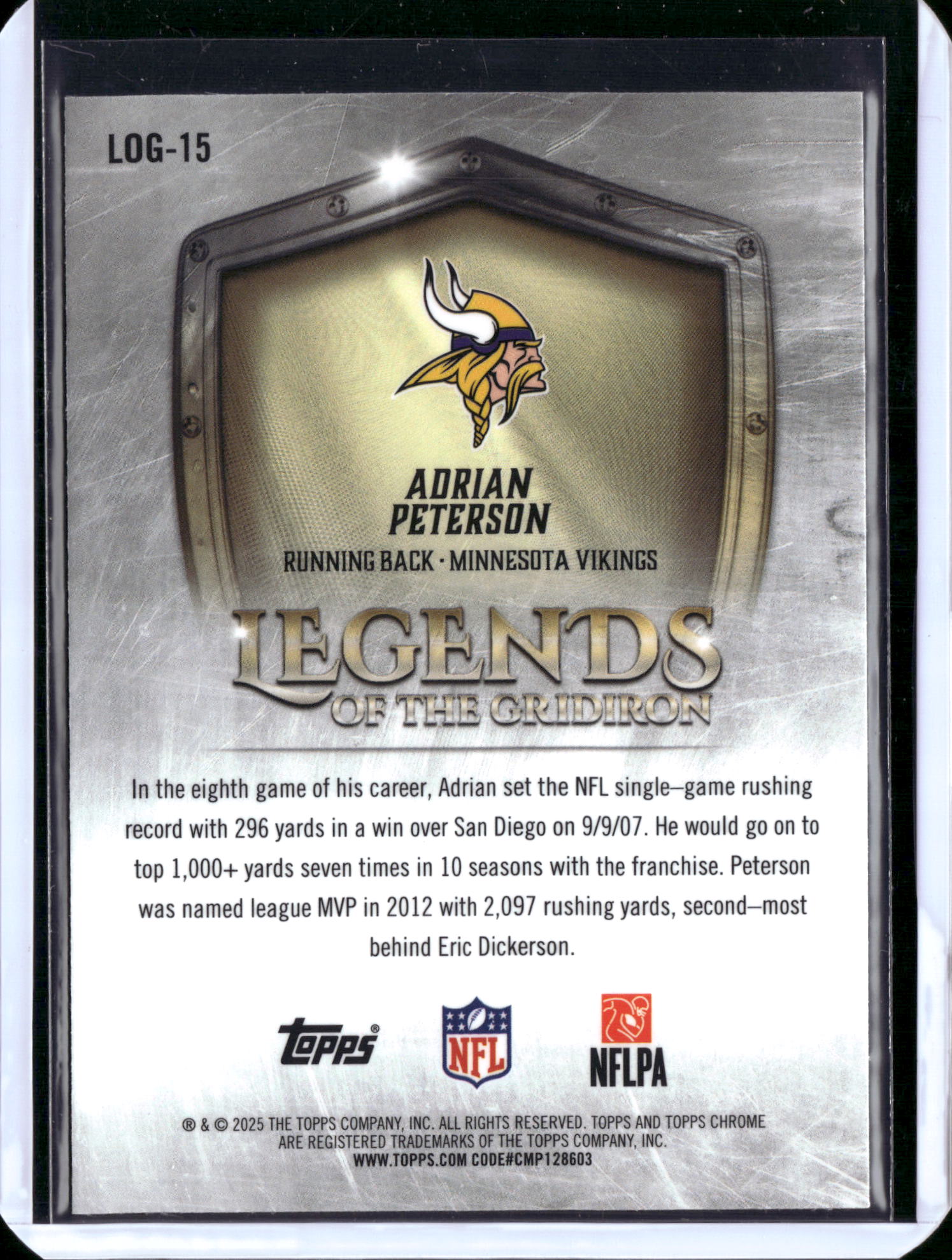 2025 Topps Chrome Legends of the Gridiron Adrian Peterson #LOG-15