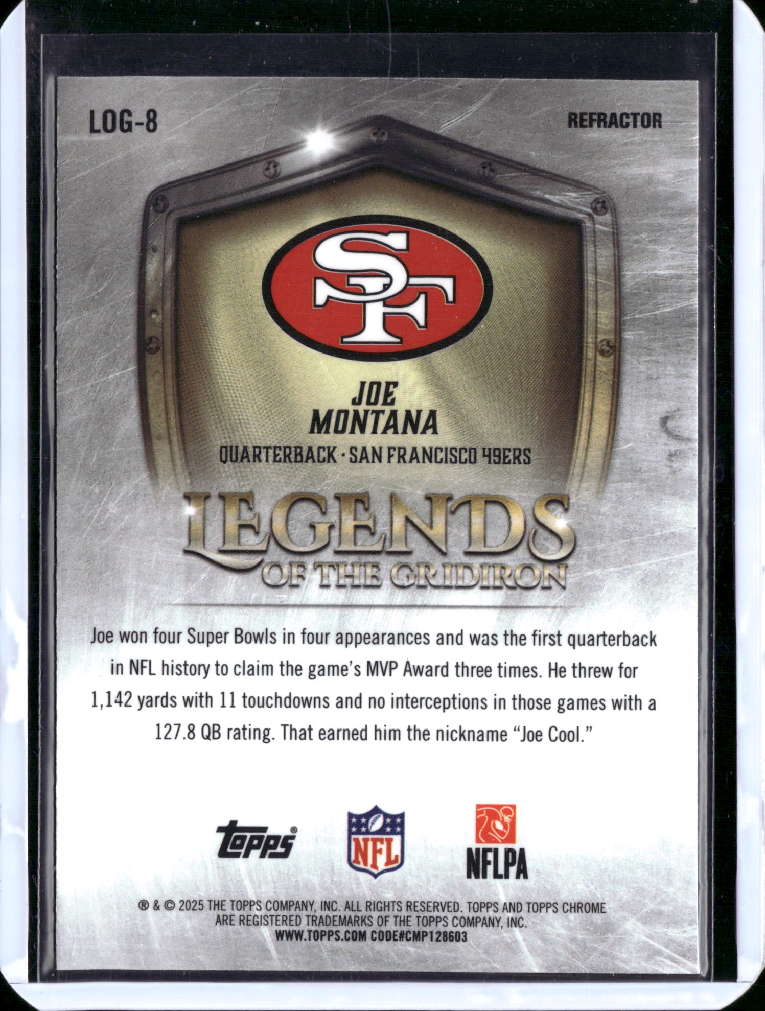 2025 Topps Chrome Legends of the Gridiron Joe Montana #LOG-8 Refractor