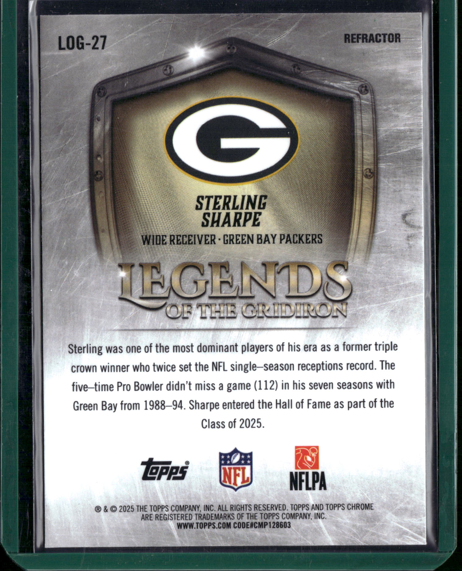 2025 Topps Chrome Legends of the Gridiron Sterling Sharpe #LOG-27 Refractor