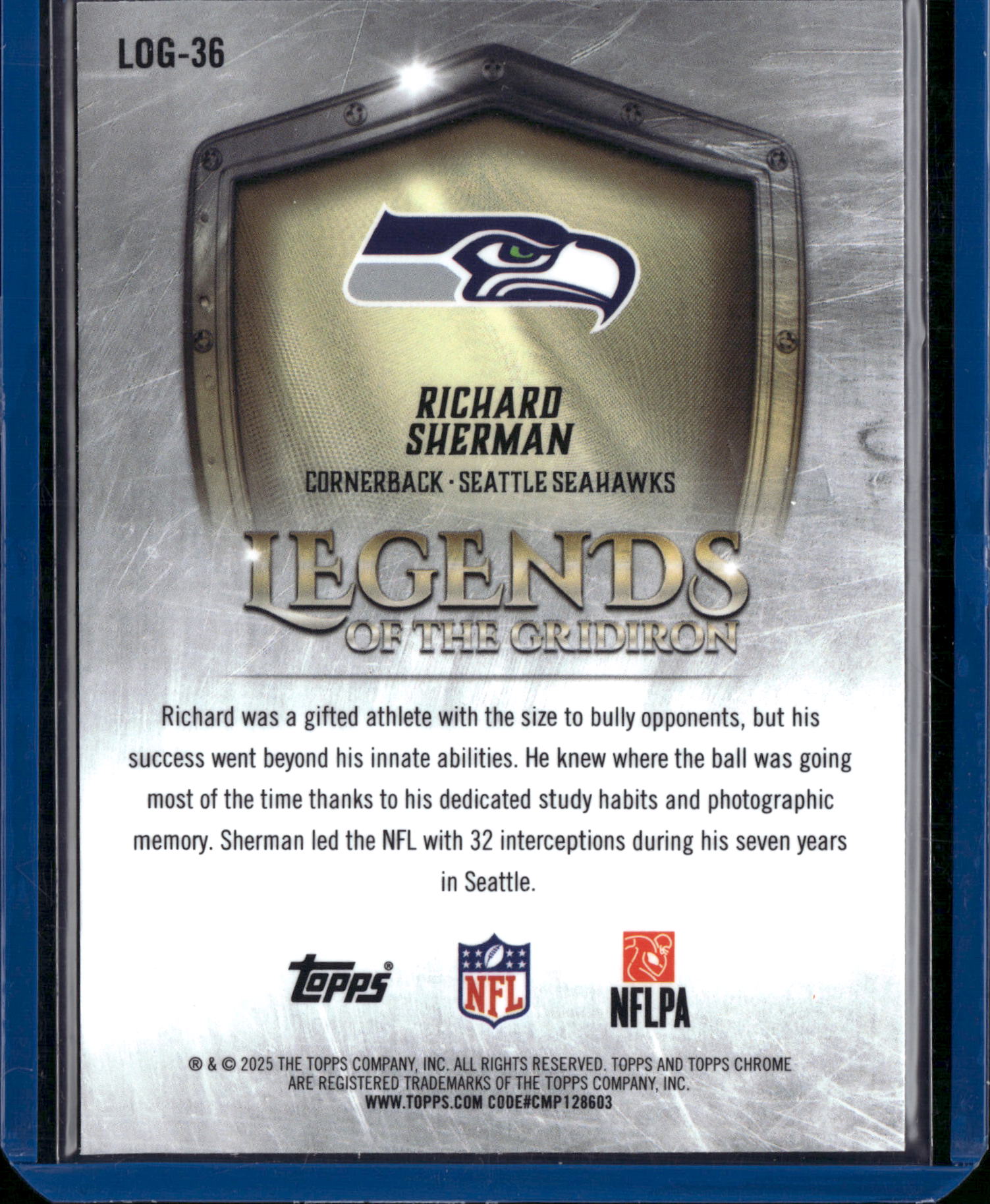 2025 Topps Chrome Legends of the Gridiron Richard Sherman #LOG-36