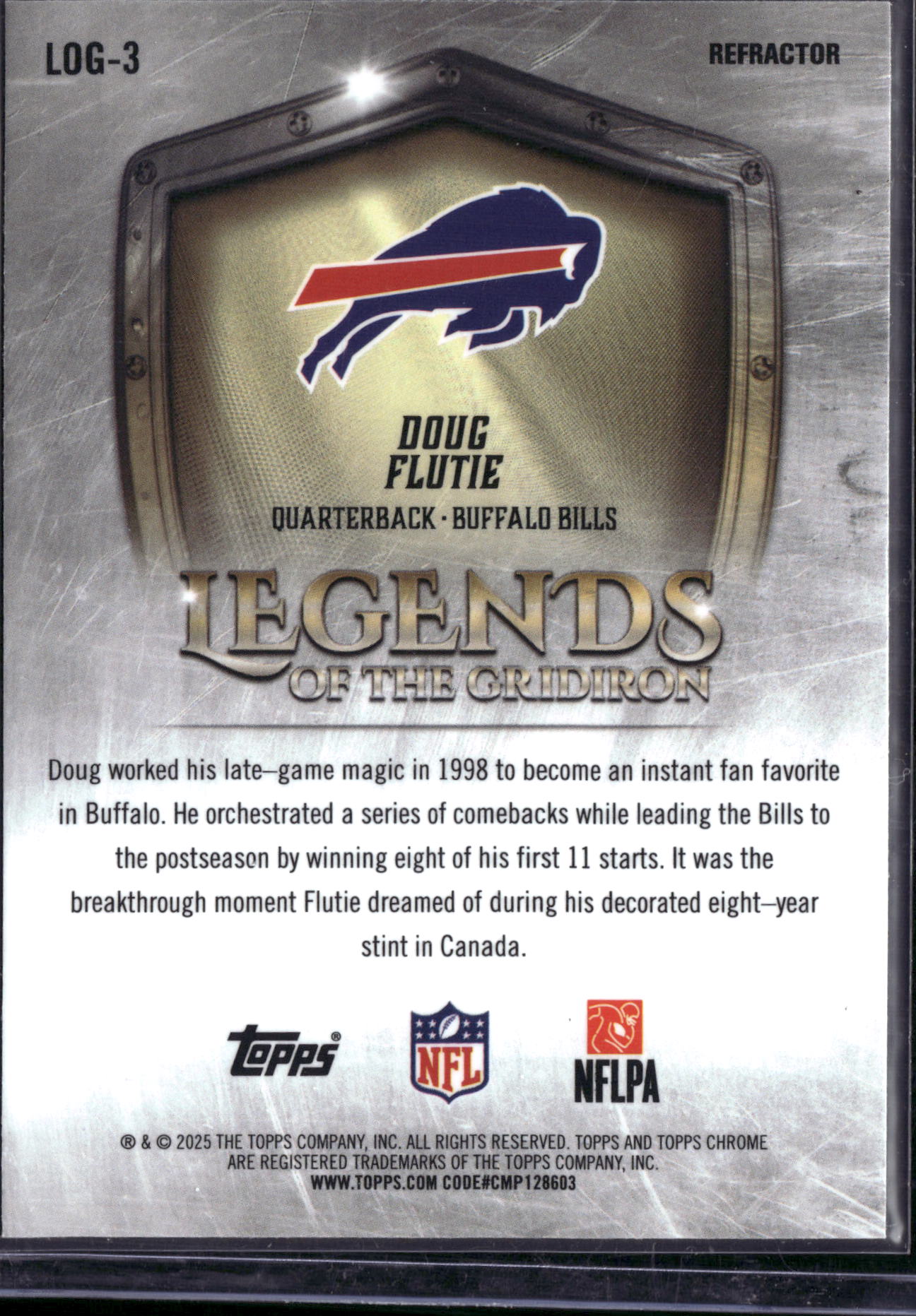 2025 Topps Chrome Legends of the Gridiron Doug Flutie #LOG-3 Refractor