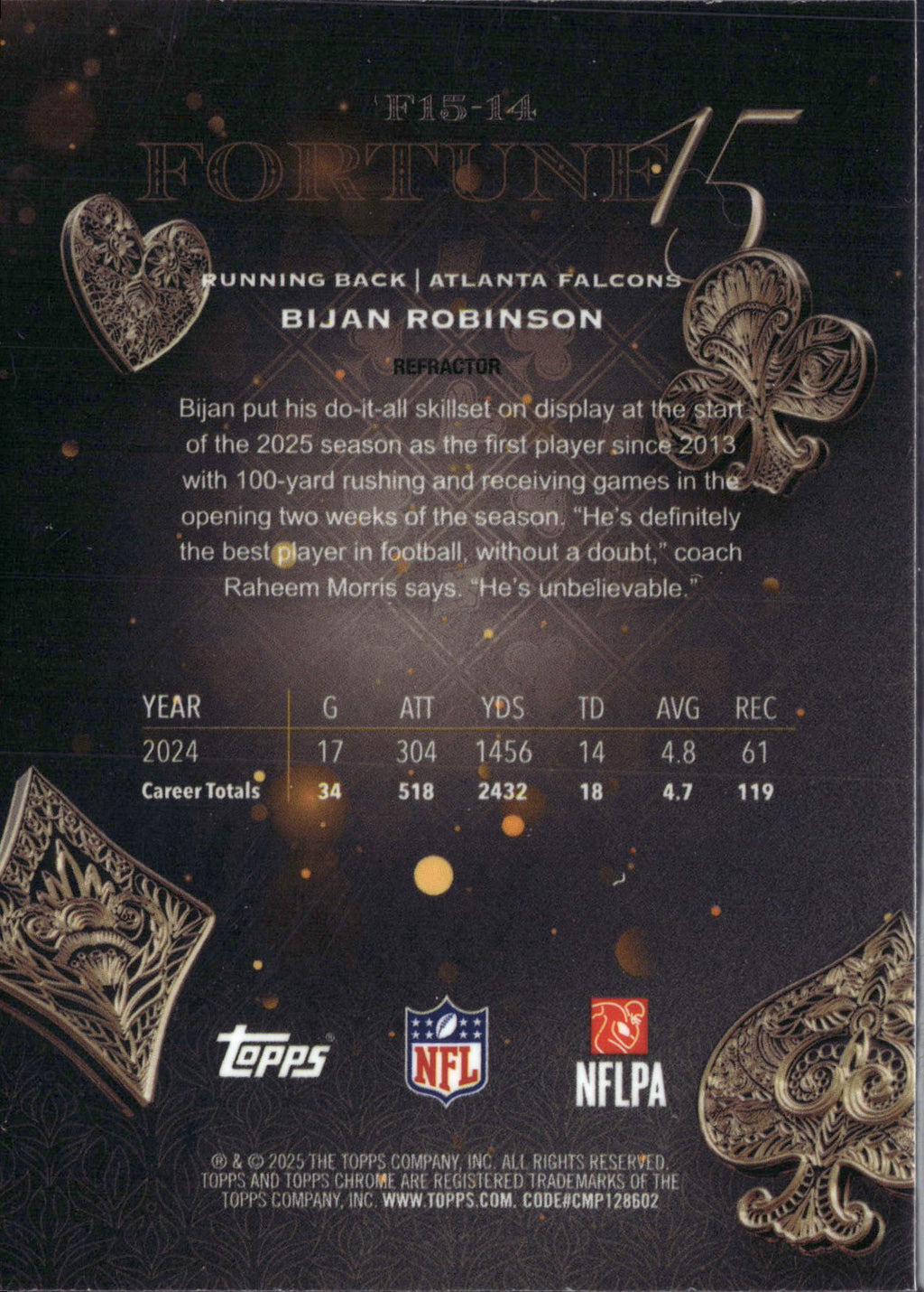 2025 Topps Chrome Fortune 15 Bijan Robinson #F15-14 Refractor