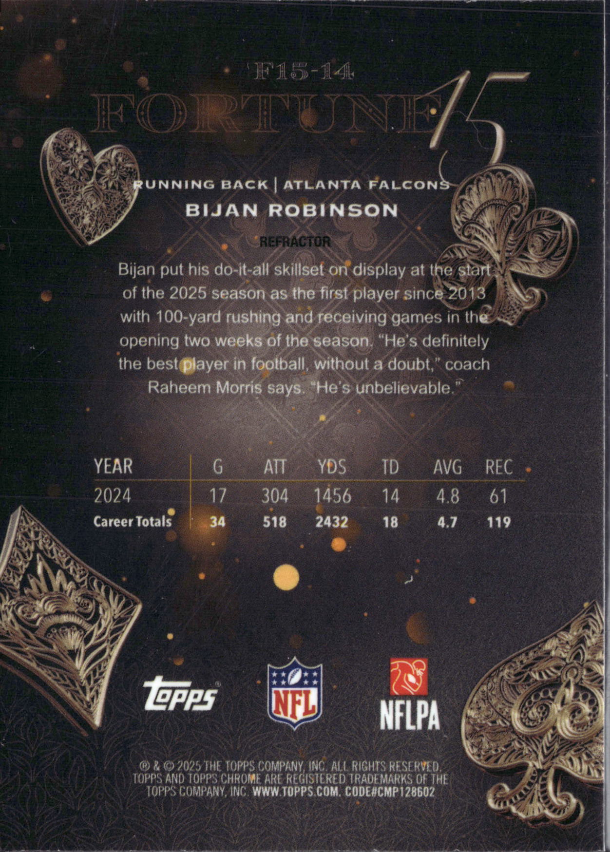 2025 Topps Chrome Fortune 15 Bijan Robinson #F15-14 Refractor