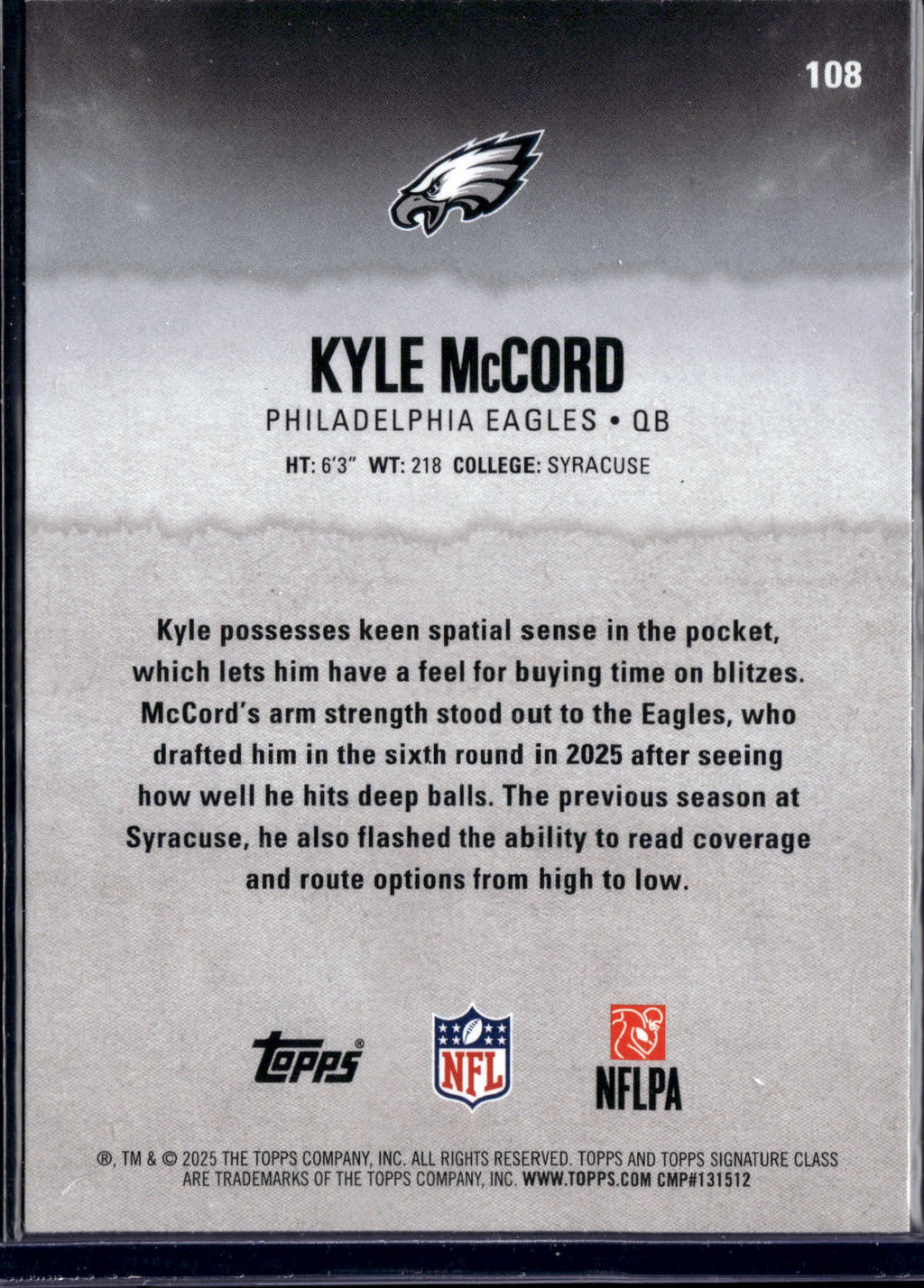 2025 Topps Signature Class Kyle McCord #108 RC