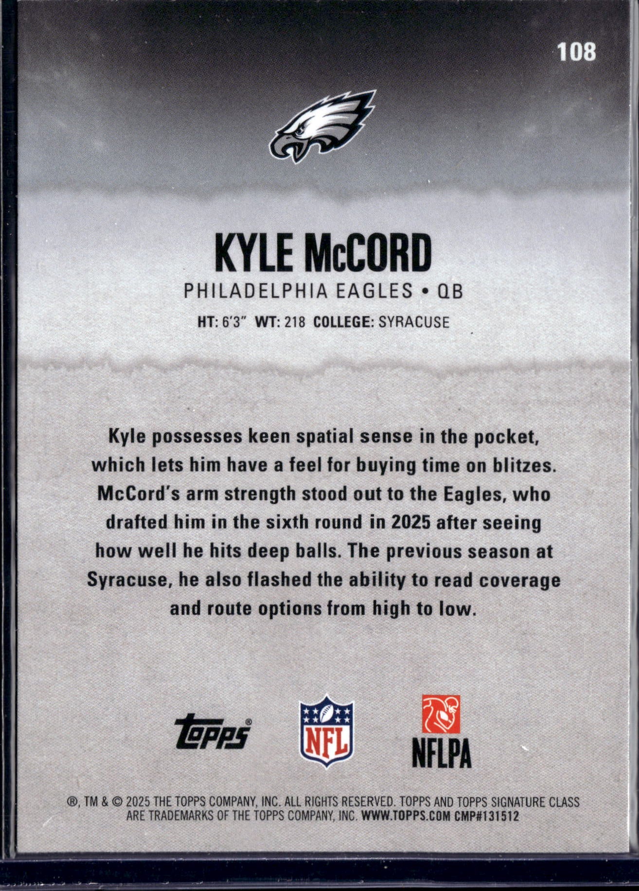 2025 Topps Signature Class Kyle McCord #108 RC