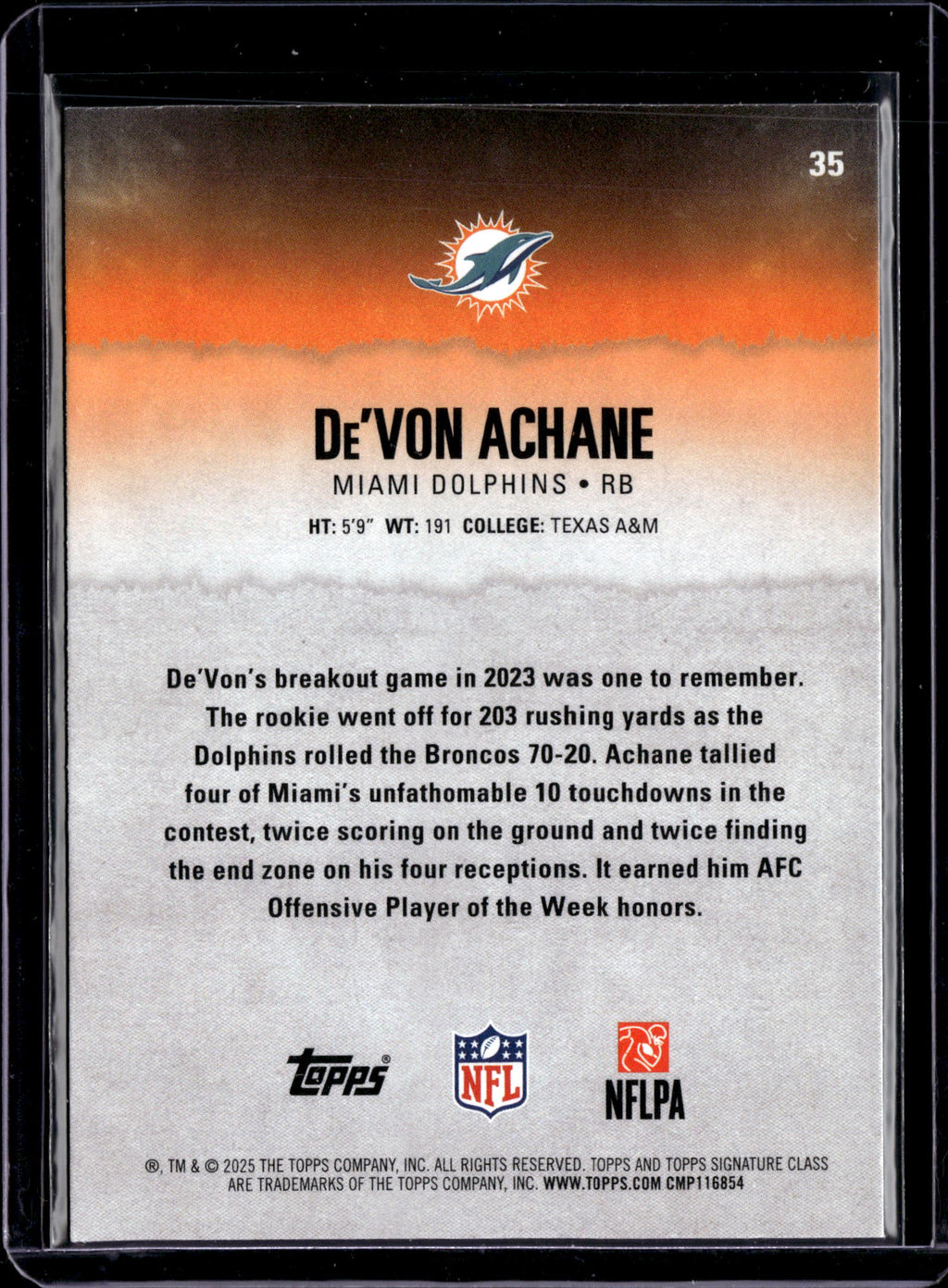 2025 Topps Signature Class De'Von Achane #35