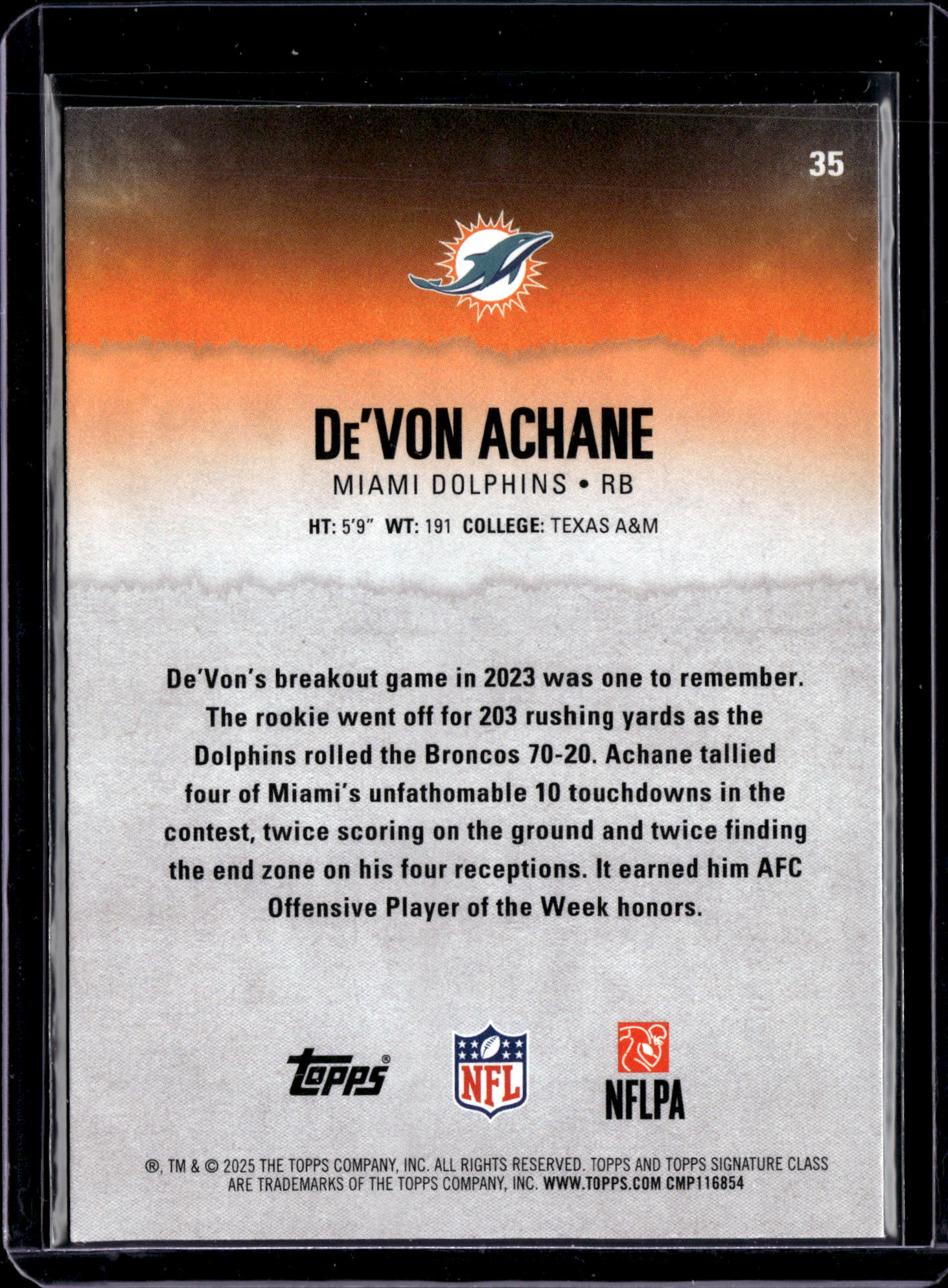2025 Topps Signature Class De'Von Achane #35