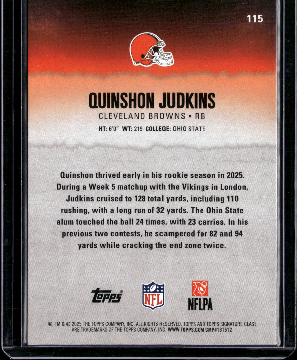 2025 Topps Composite Signature Class Quinshon Judkins #115 RC