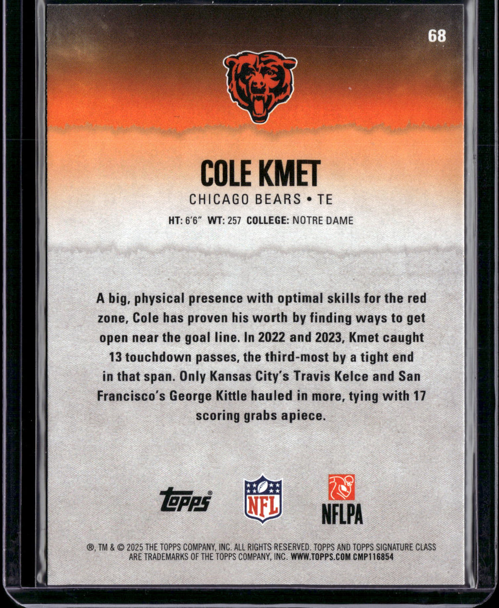 2025 Topps Signature Class Cole Kmet #68