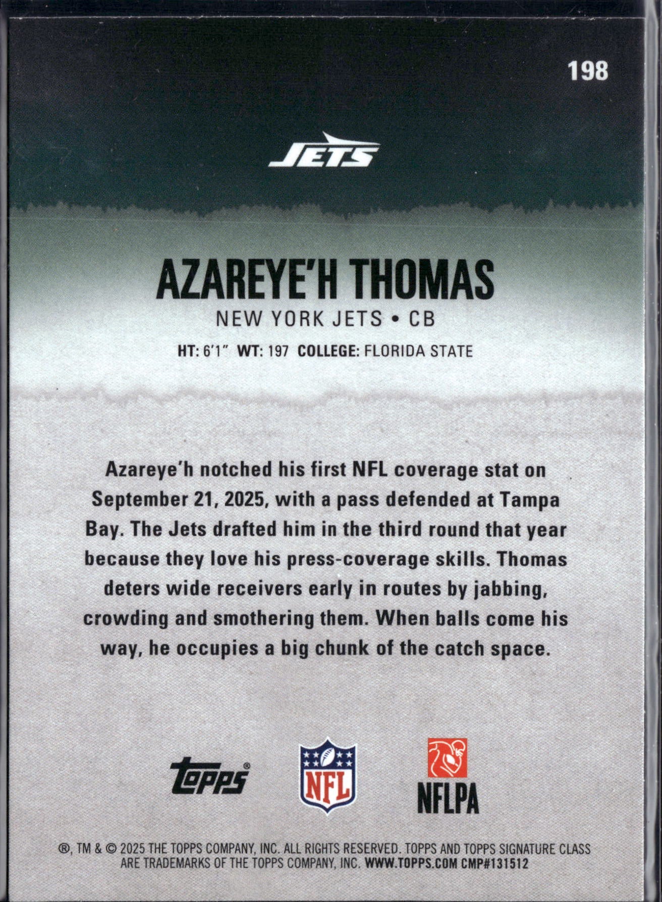 2025 Topps Signature Class Azareye'h Thomas #198 RC