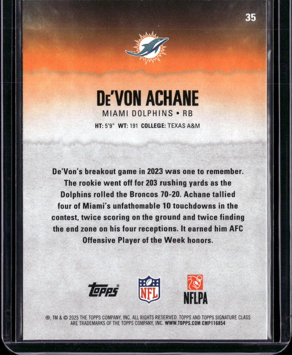 2025 Topps Signature Class De'Von Achane #35