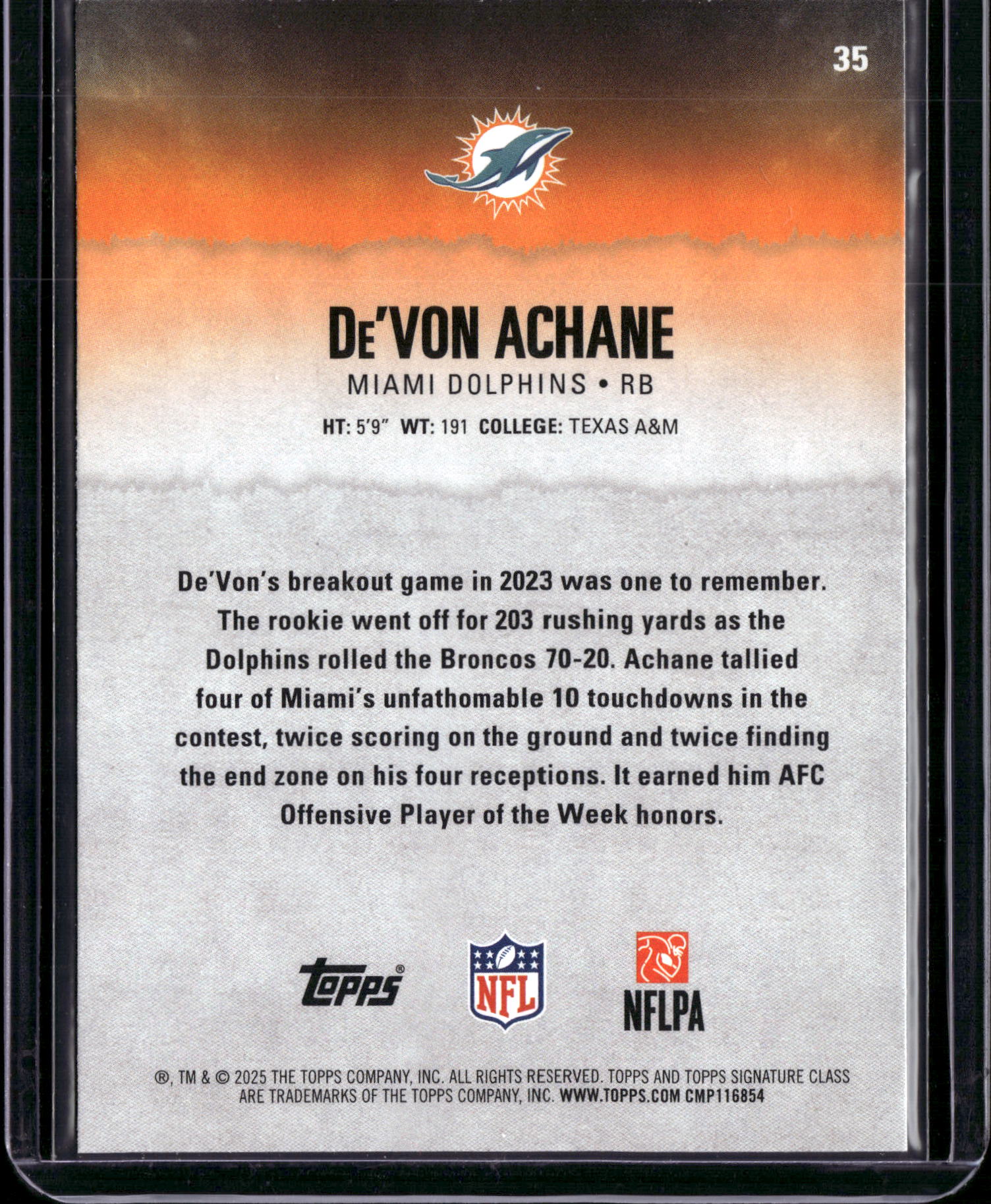 2025 Topps Signature Class De'Von Achane #35